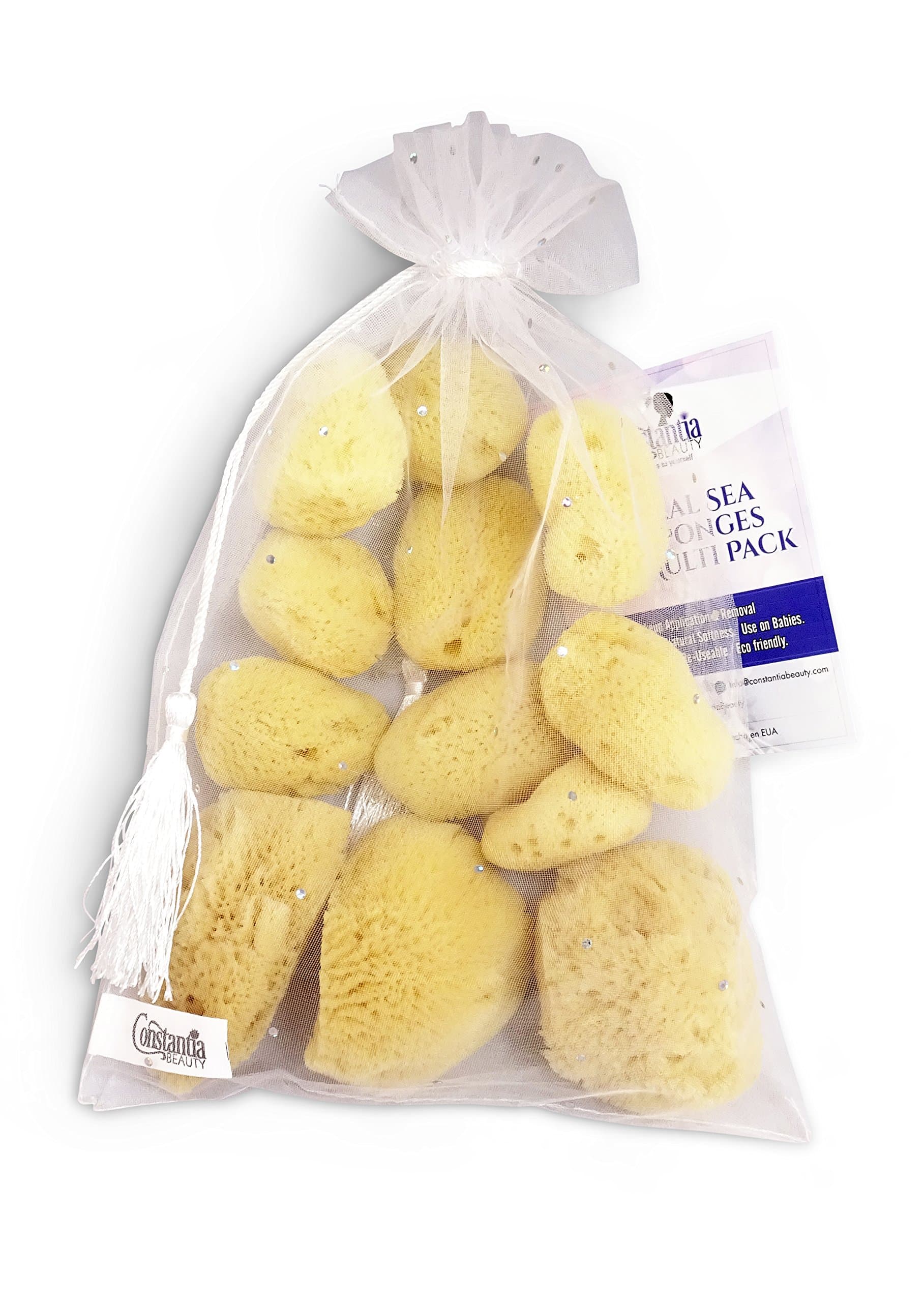 Natural Sea Silk Sponges 12pack, use like Cotton Balls, Cosmetic Grade, Makeup Application Blending & Removal, Face & Eye Cleaning, Size 9pc x1.5"-2.5" 3pc x 2.5"-3" Reuseable Bag