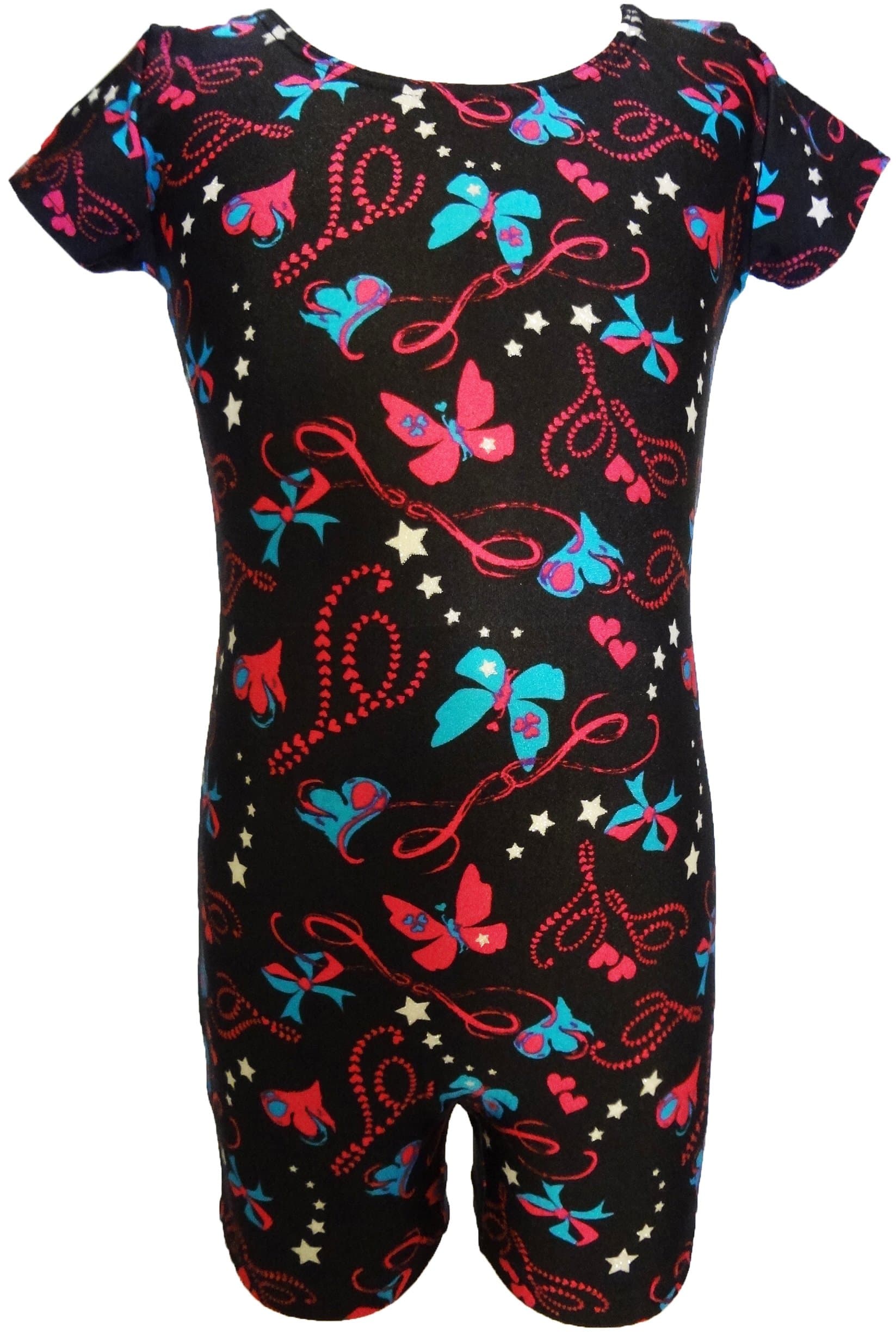 Talent Tale Little Girls Allover Printed Short Sleeve Unitard/Biketard