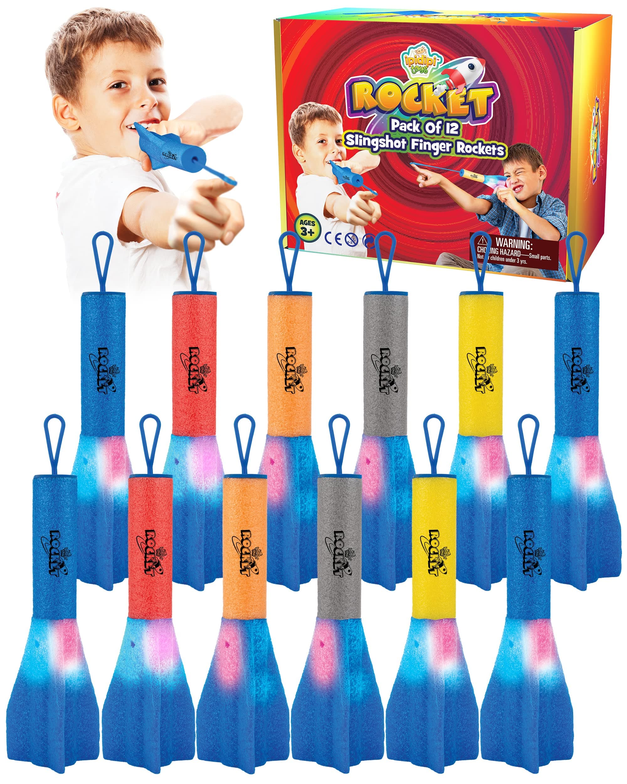 Finger Rockets – Foam Rocket Launcher for Kids, Party Favors, High-Flying Air Rockets, Fun Gifts for Boys & Girls, Classroom Prizes – Assorted Colors, Pack of 12
