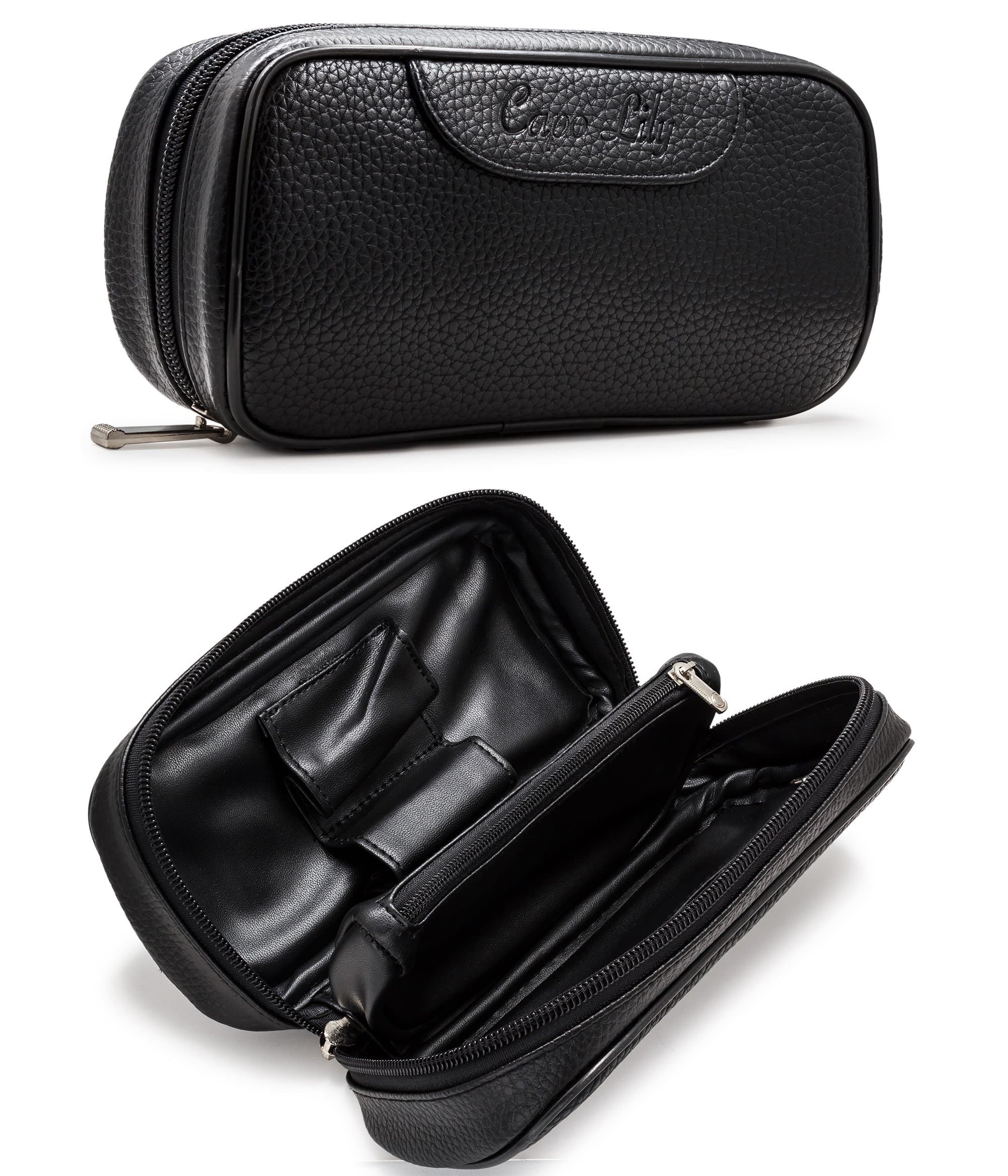 Pipe Bag, PU Leather Tobacco Pipe Accessories Pouch Holder 2 Pipes, Black