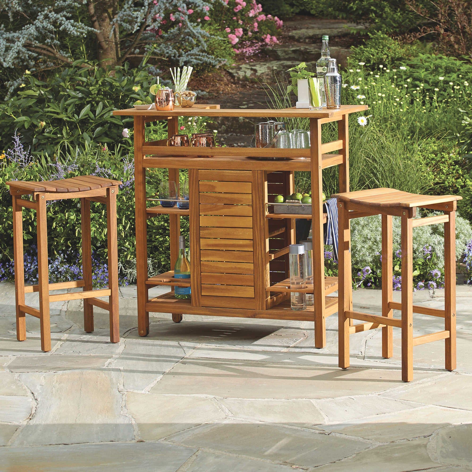 29-inch Outdoor Bar Stools of Westerly Acacia Wood, Softly Curved Seat for Comfort, Perfect for Patio or Outdoor Entertainment Area, (Set of 2)