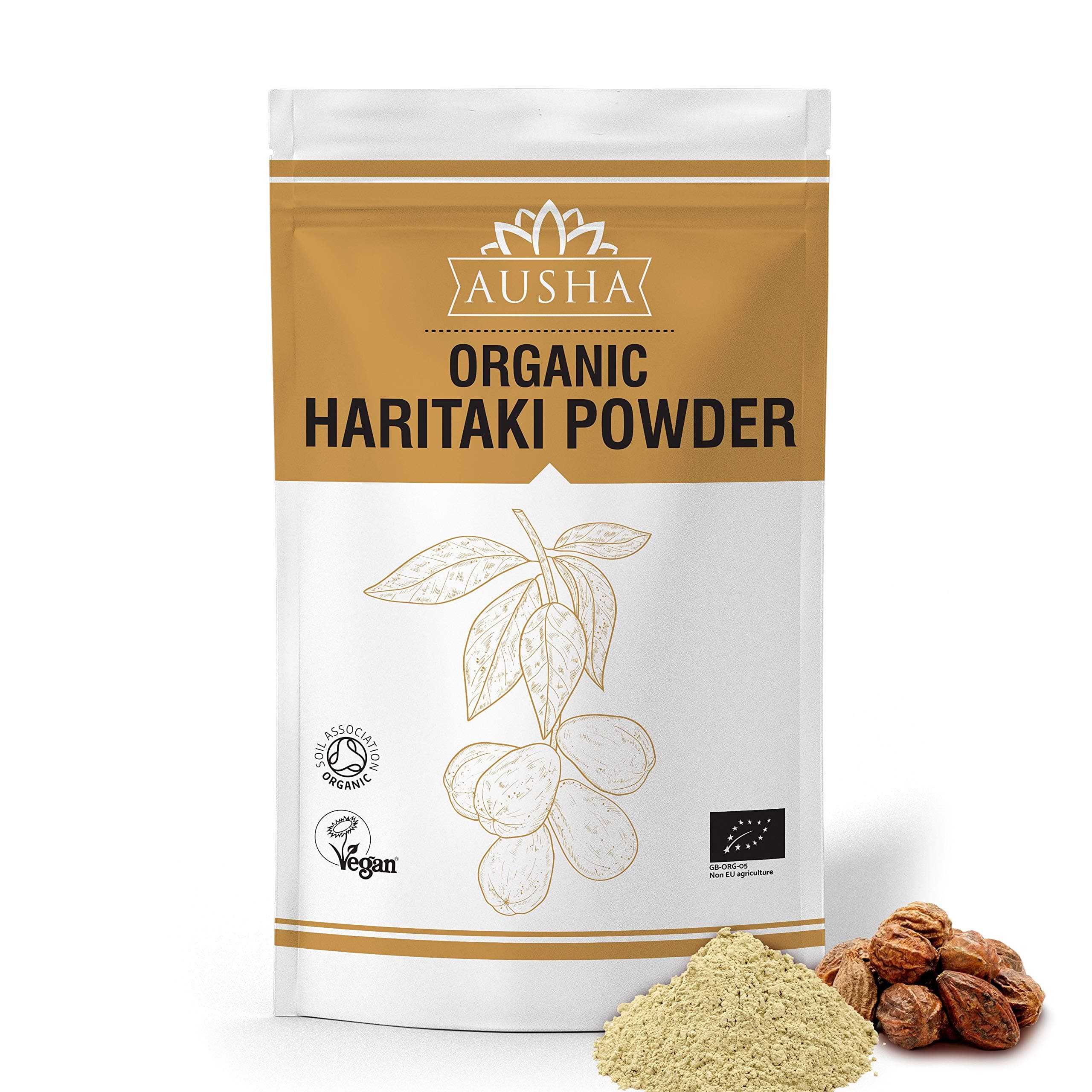 Ausha Organic Haritaki Powder 100g - UK Certified Organic by Soil Association - Gut Health, Constipation Relief, Immunity, Digestion