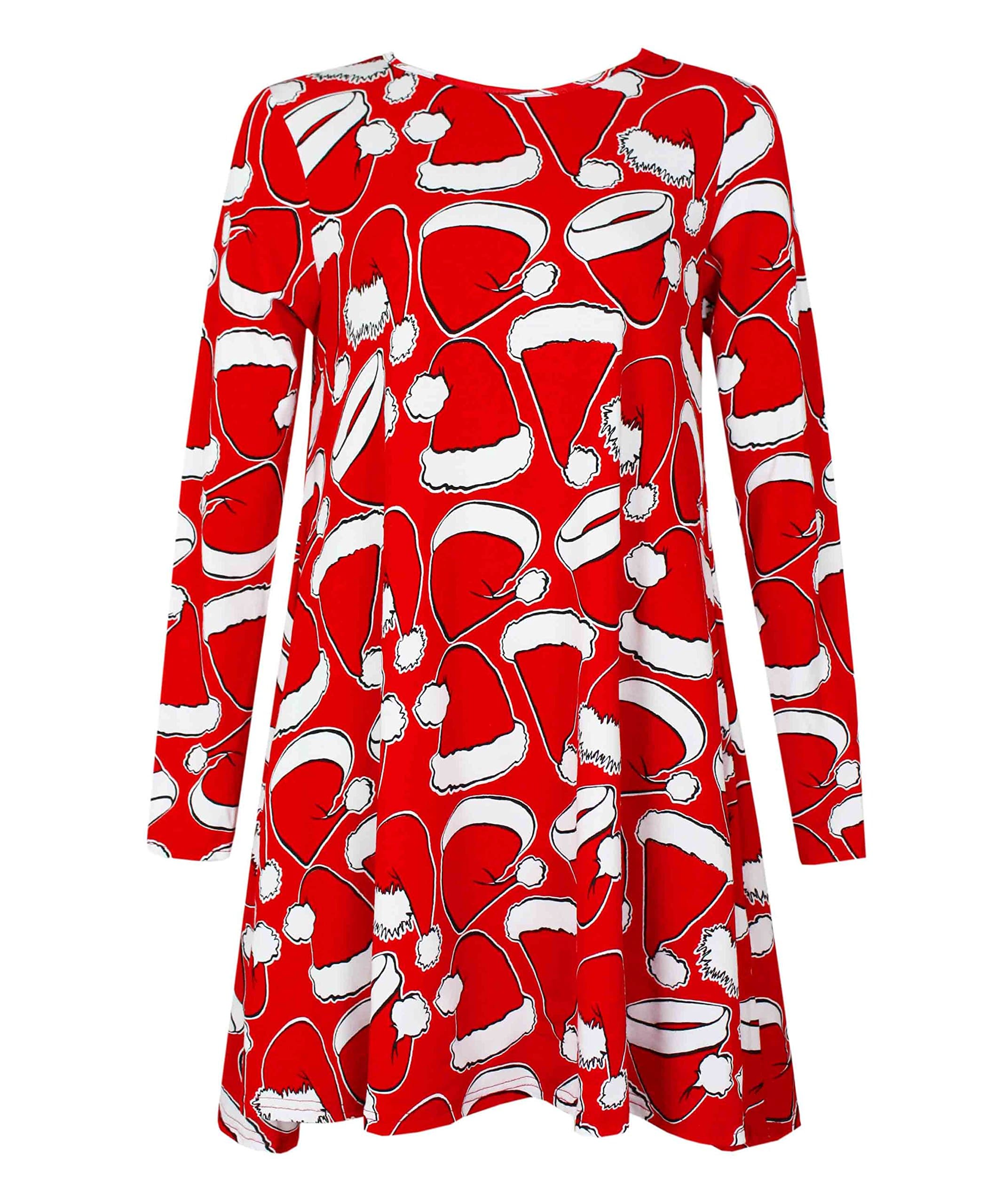 Womens Christmas Prints Swing Dress (M/L, Red Santa Hat)