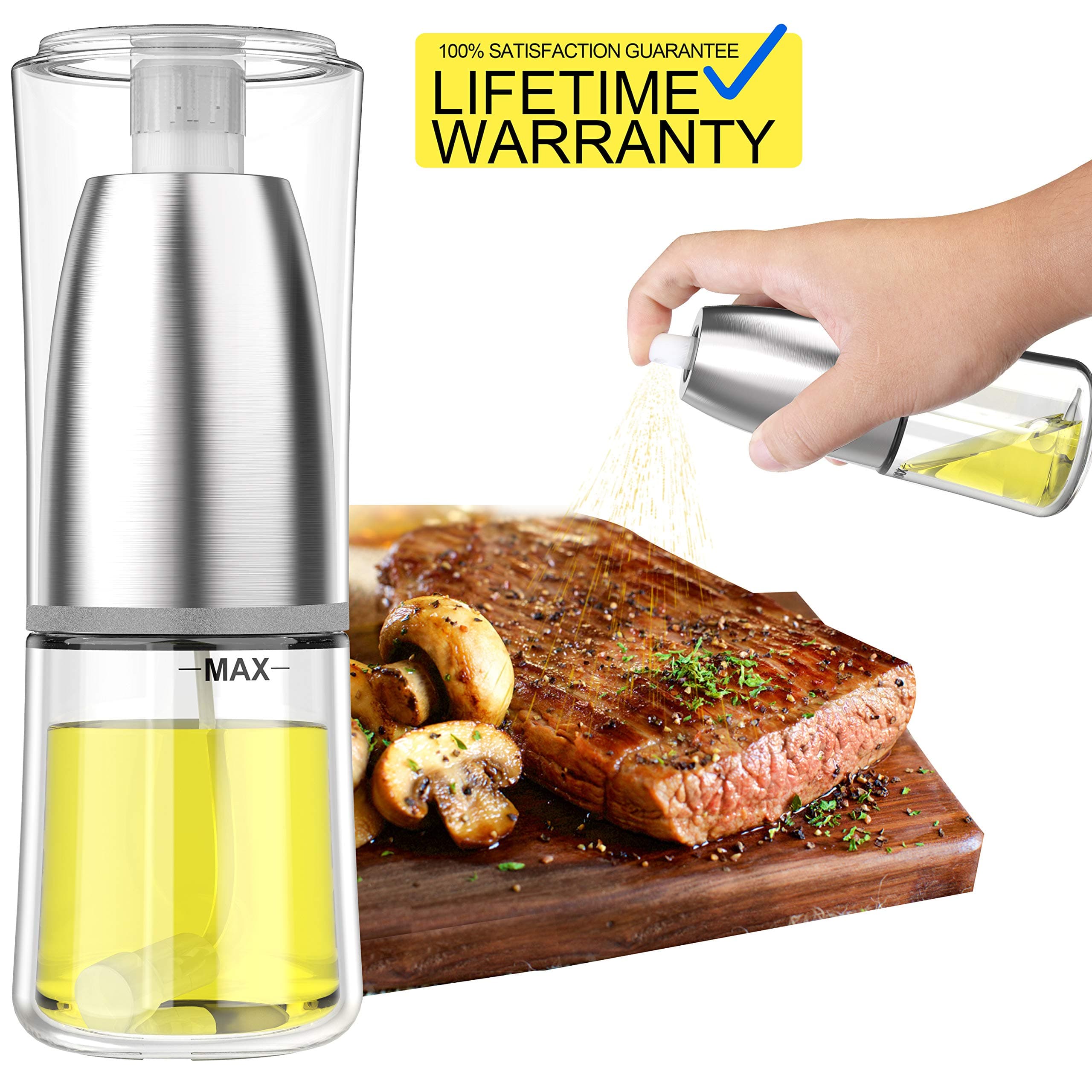 Updated 2020 Version Olive Oil Sprayer Dispenser Mister Bottle For Cooking, BBQ and Air Fryer, Premium Glass Oil Vinegar Soy Sauce Spray for Grilling, Kitchen, Salad, Bread Baking, Frying