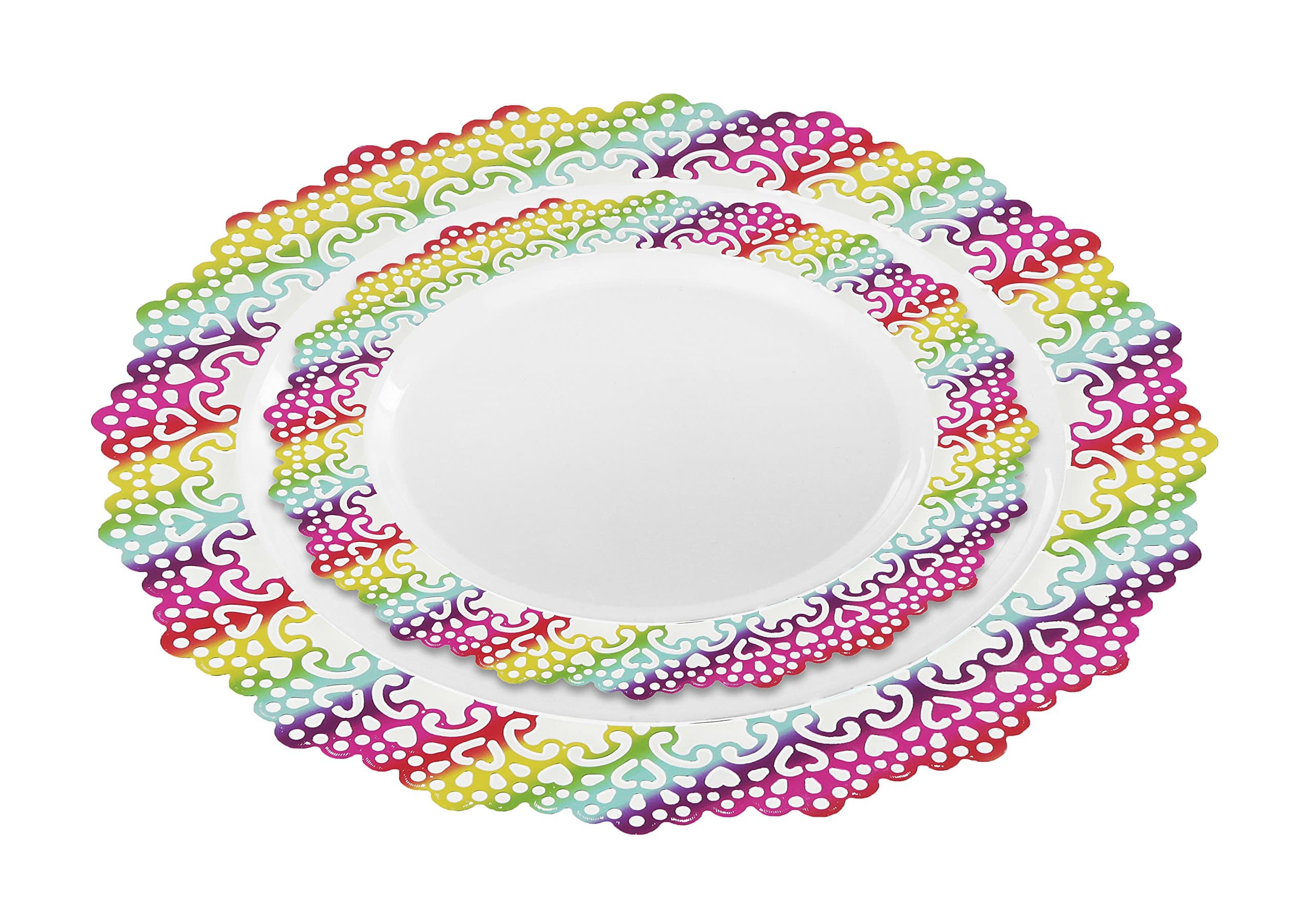 Disposable Plastic Plates, Hard and Reusable, Real China Look - Party Package Set - Includes 10" Inch Dinner Plates and 7.5" Inch Salad/Dessert Plates (Multi-Colored, 40 Piece)