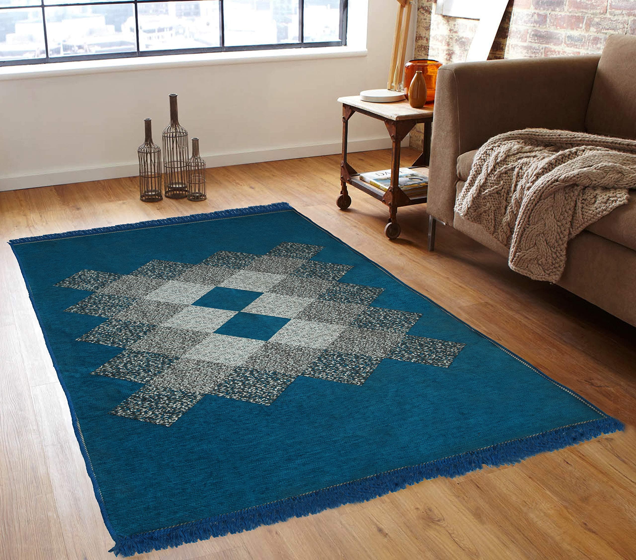 Decorista Abstract Modern Carpet (Sky Blue, Velvet, 5X7 Feet, 1 Piece), Large Rectangle