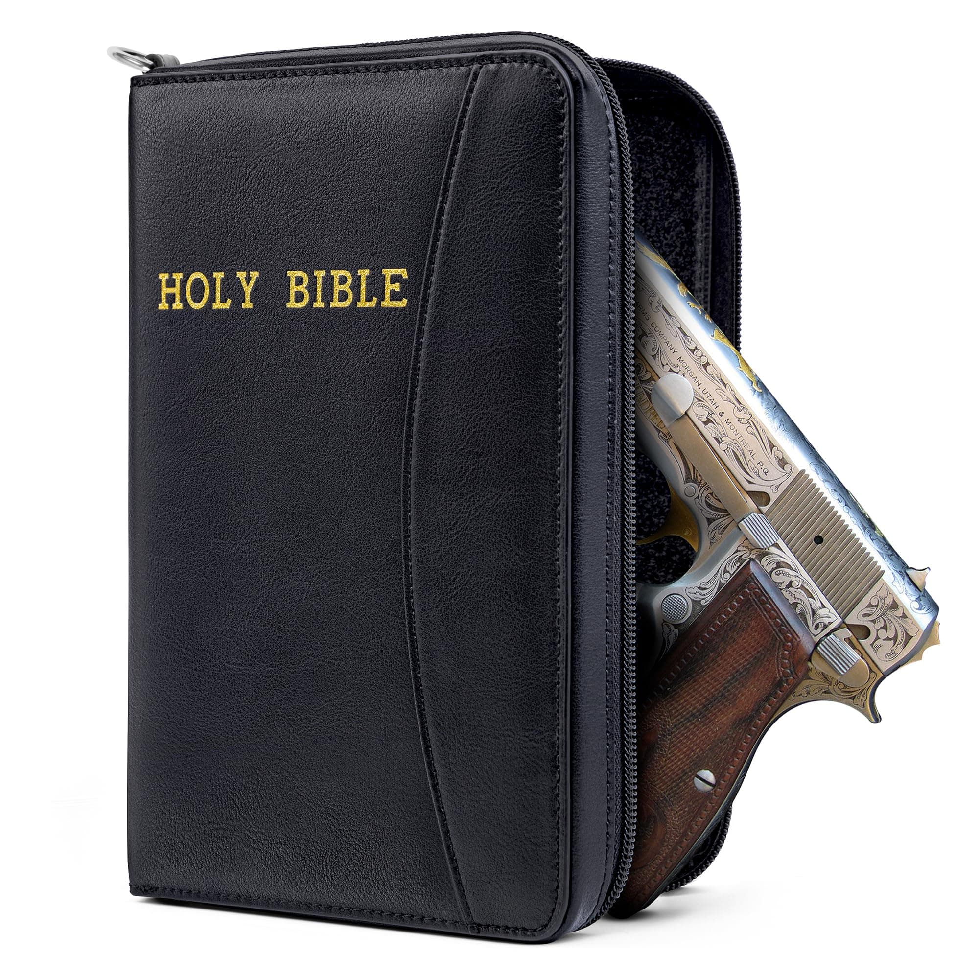 AmazingLife Concealed Carry Gun Pouch, Holy Bible Leather Soft Pistol Case, Lockable Zipper, Handgun Case for 9mm& Glock Guns Storage or Transport
