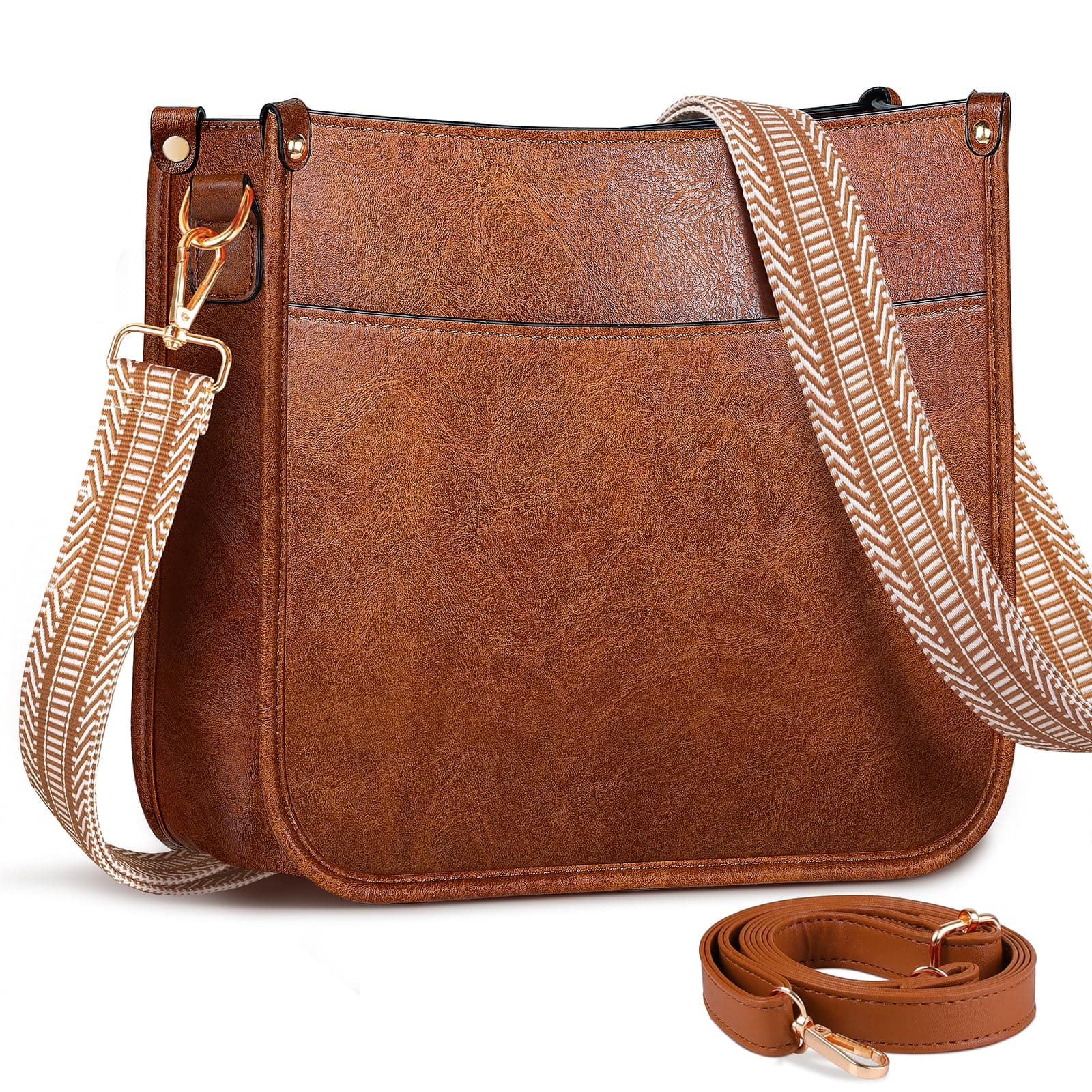 Cross Body Bag for Women, Women's Cross-Body Bags with 2 Colored Adjustable Straps, Multiple Pockets, Vegan Leather Large Shoulder Bag with Zipper Closure