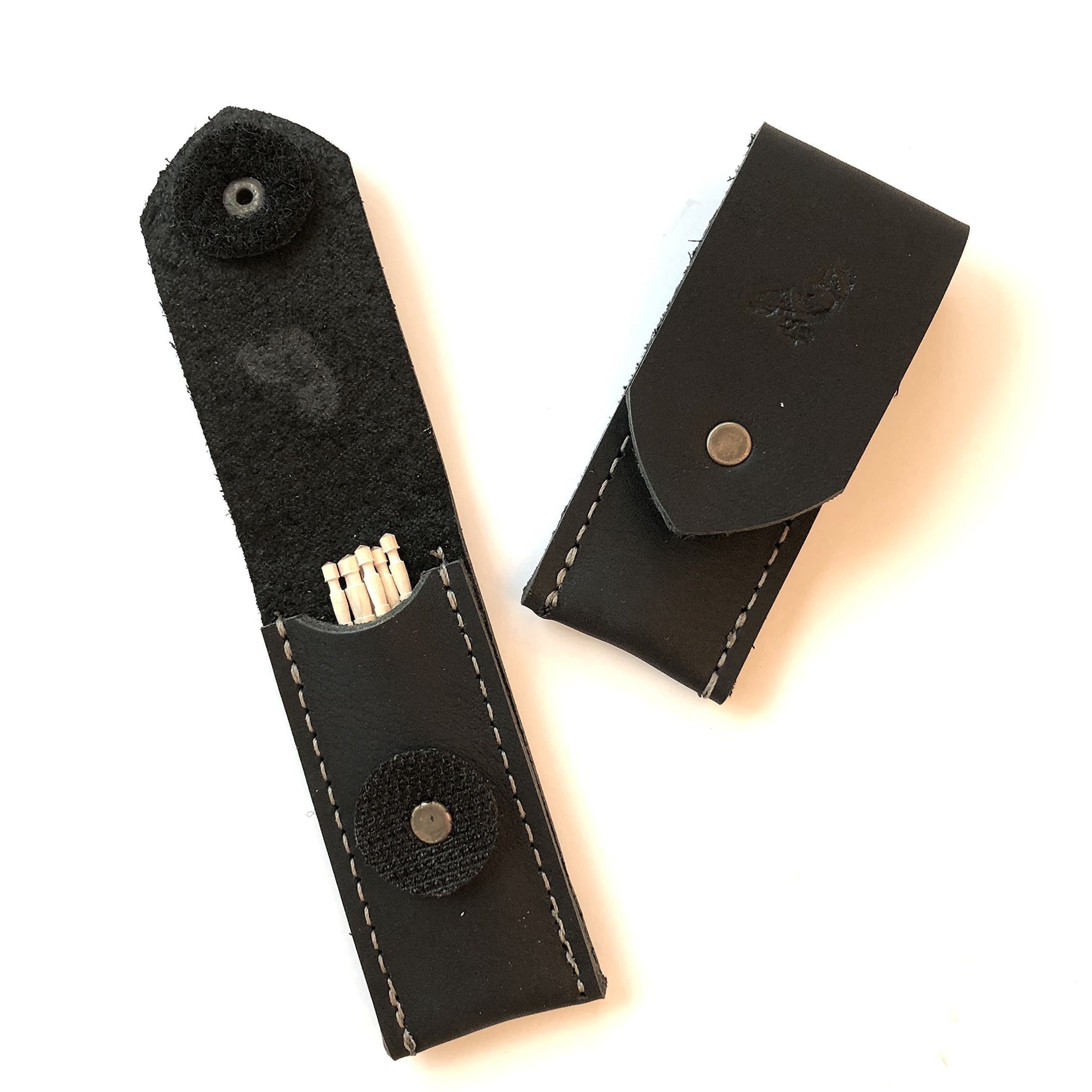 BLACK Leather Toothpick holder pocket travel case dispenser Made in USA. Toothpicks included! Great gift idea for Dad!