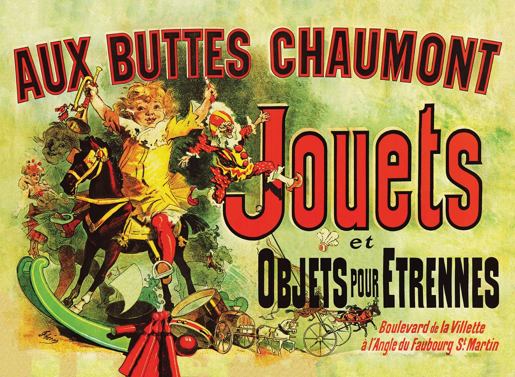 Palace Learning Jouets Poster (as seen in Monica's Apartment on Friends) - Aux Buttes Chaumont Jouets by Jules Cheret 1885 - Vintage Art Print (Laminated, 18" x 24")