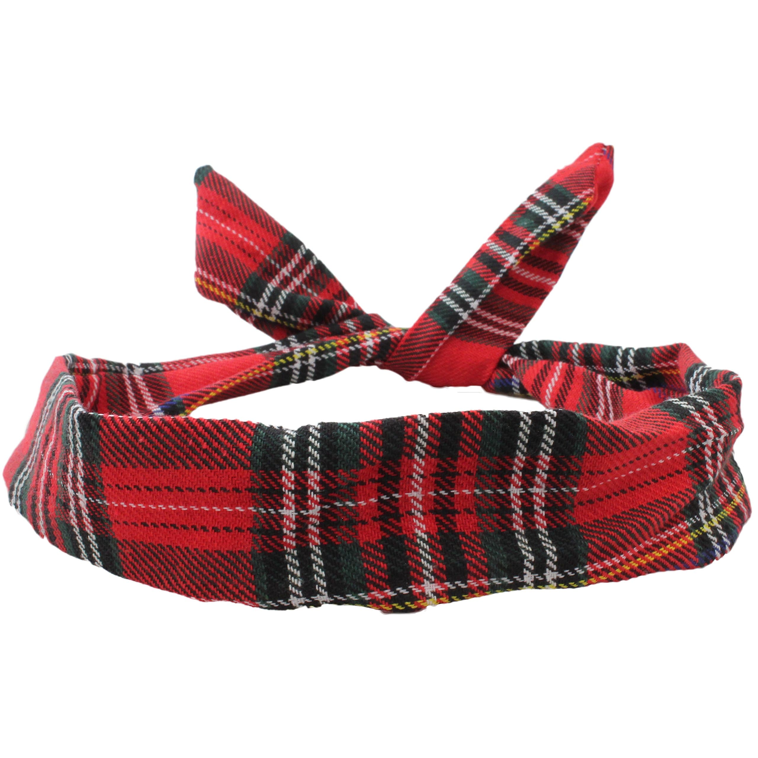 Wire Headband Retro Wired Head Scarf Rockabilly Hair Band Wrap Vintage Tartan Red by Cherry on Top