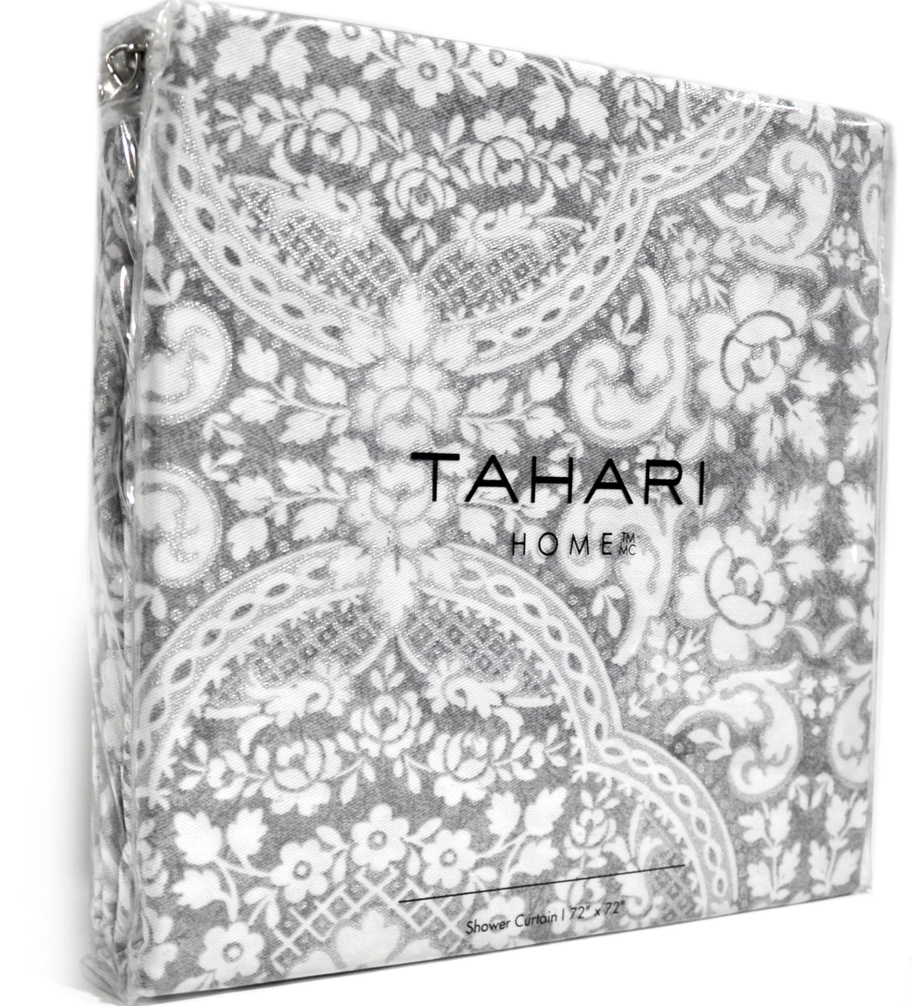 Tahari Luxury Cotton Blend Shower Curtain Damask Gray Silver Medallion
