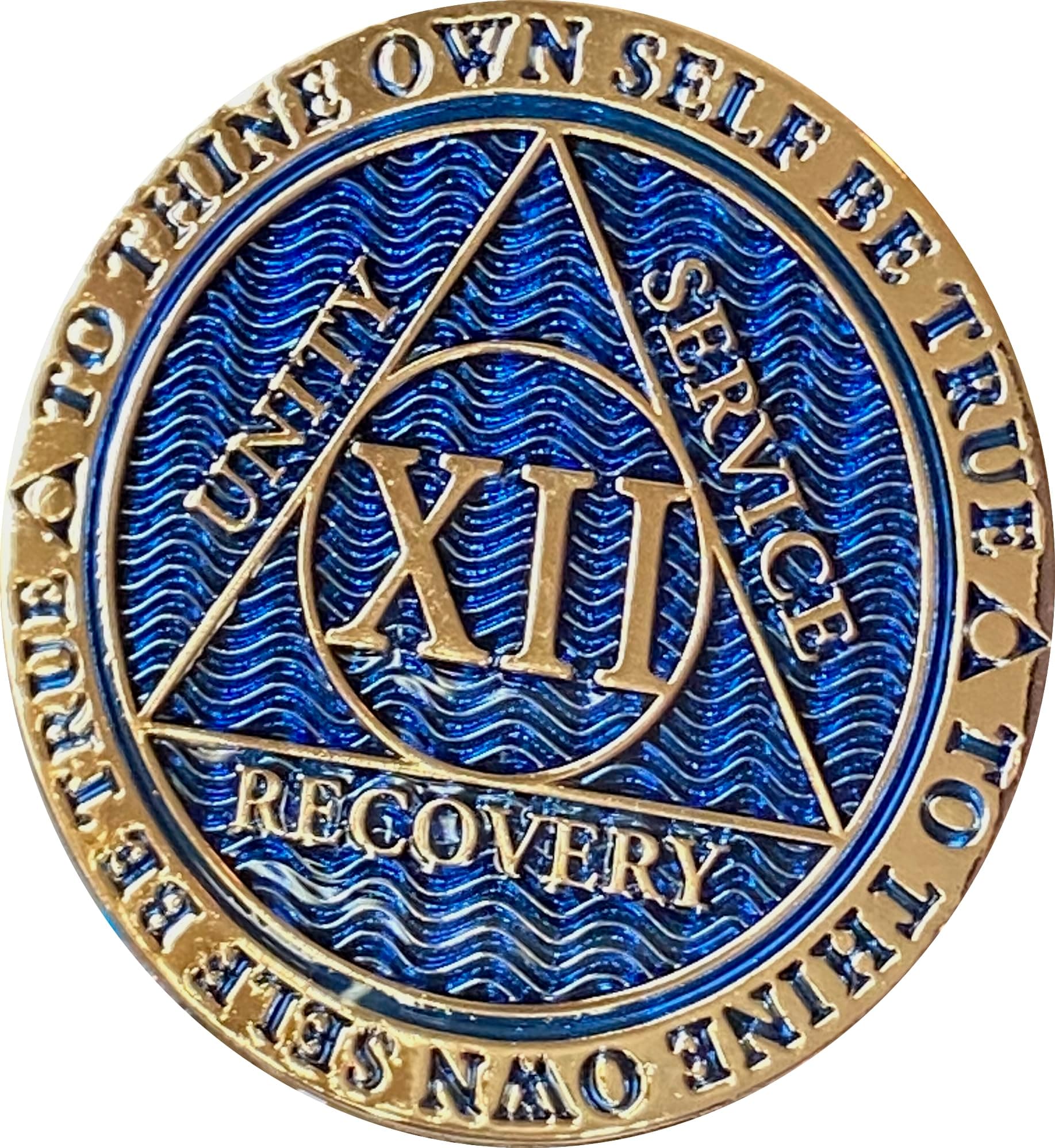 RecoveryChip12 Year AA Medallion Dusty Blue Color Gold Plated Chip XII