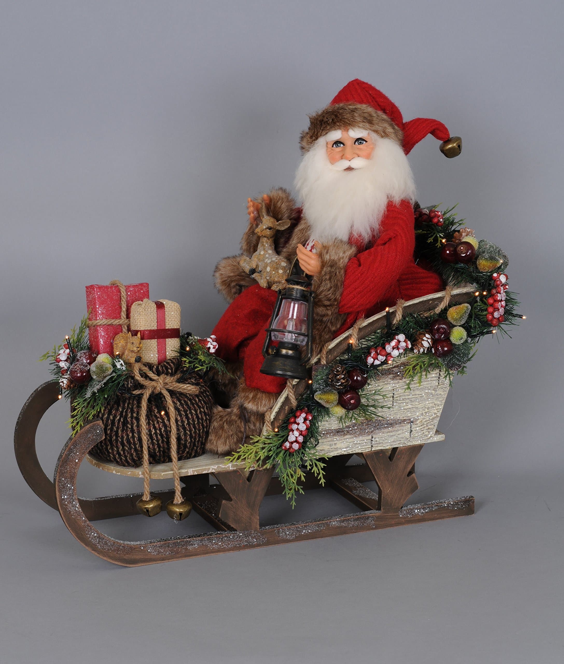 Karen Didion Lighted Woodland Sled Santa