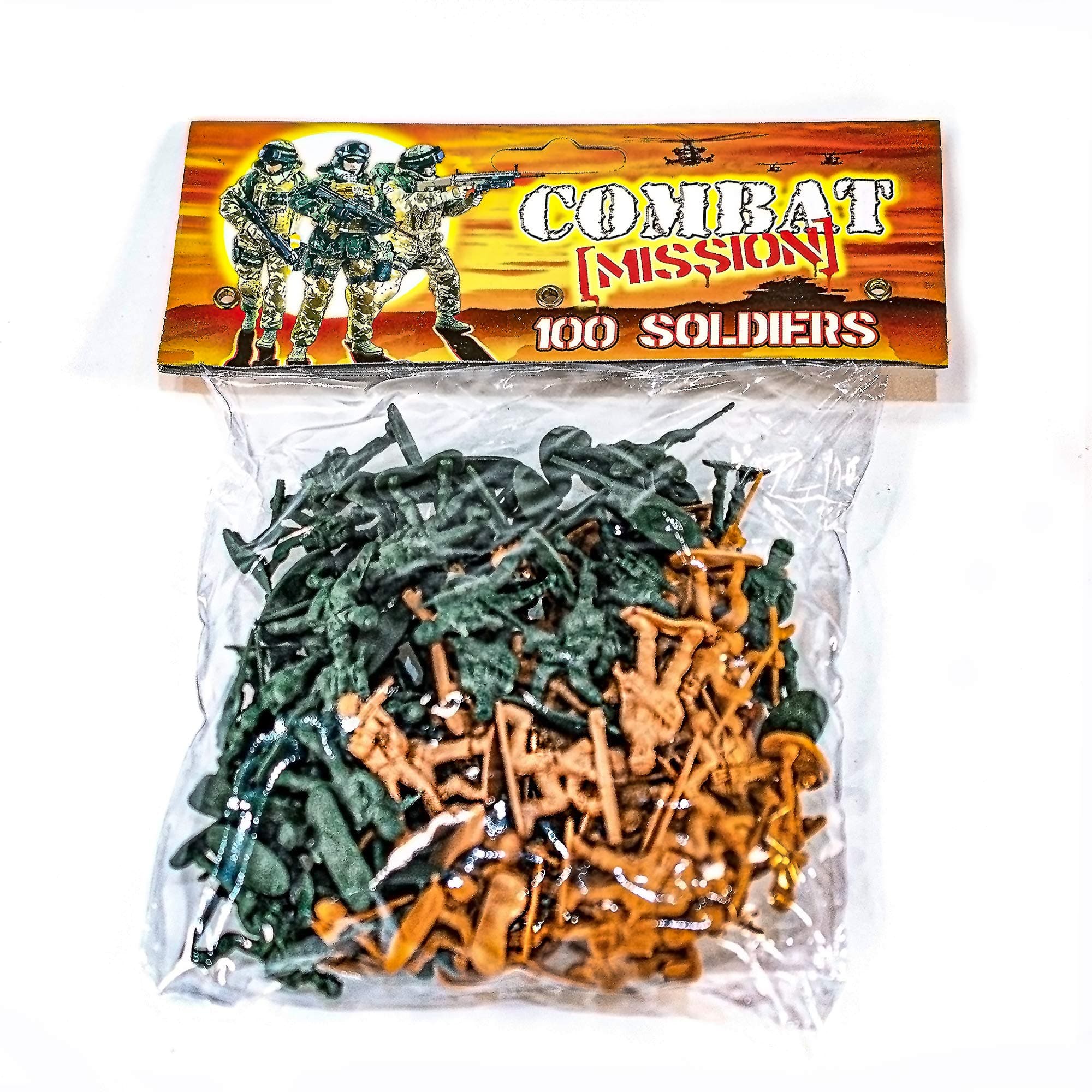 KandyToys Combat Mission Plastic Toy Soldiers 100 Piece | Traditional Green and Brown Army Soldier Figures