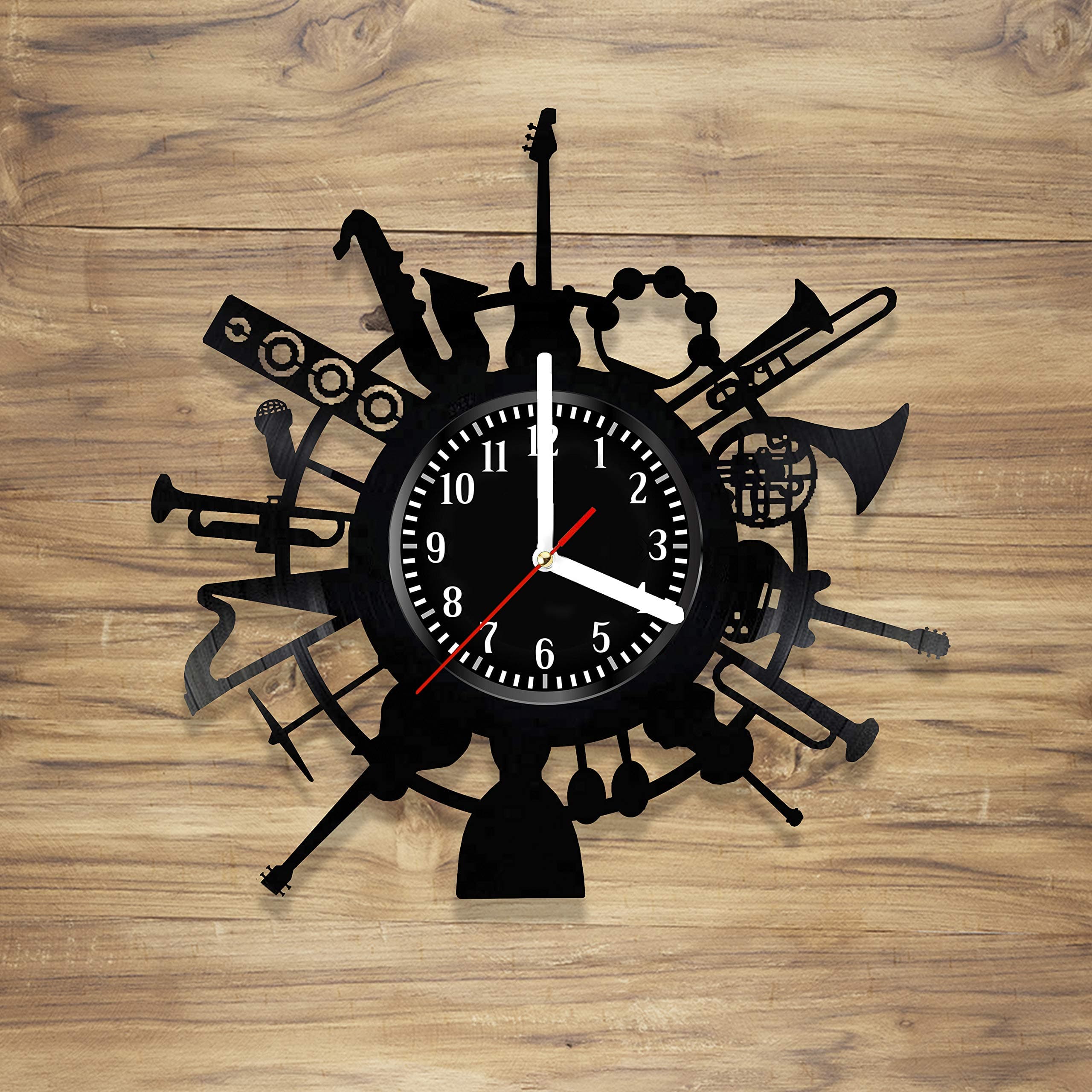 I Love Music Vinyl Record Wall Clock Musical Instrument Note Guitar Music Life Decorate Home Style Unique Gift idea for Him Her (12 inches)