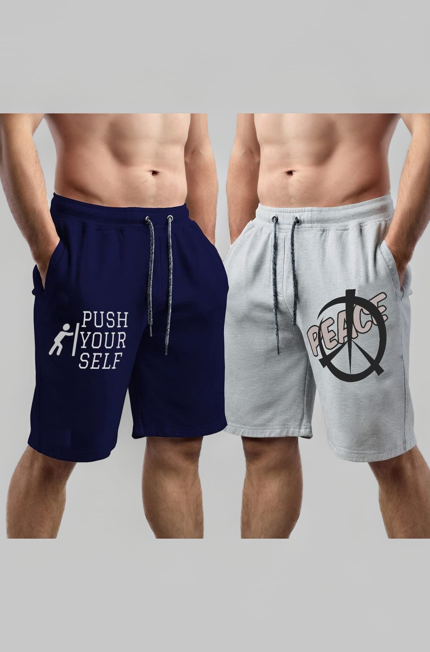 hotfits Men Blue & Grey Cotton Regular Shorts for All Season- Running, Gym, Workout, Yoga Shorts - Pack of 2