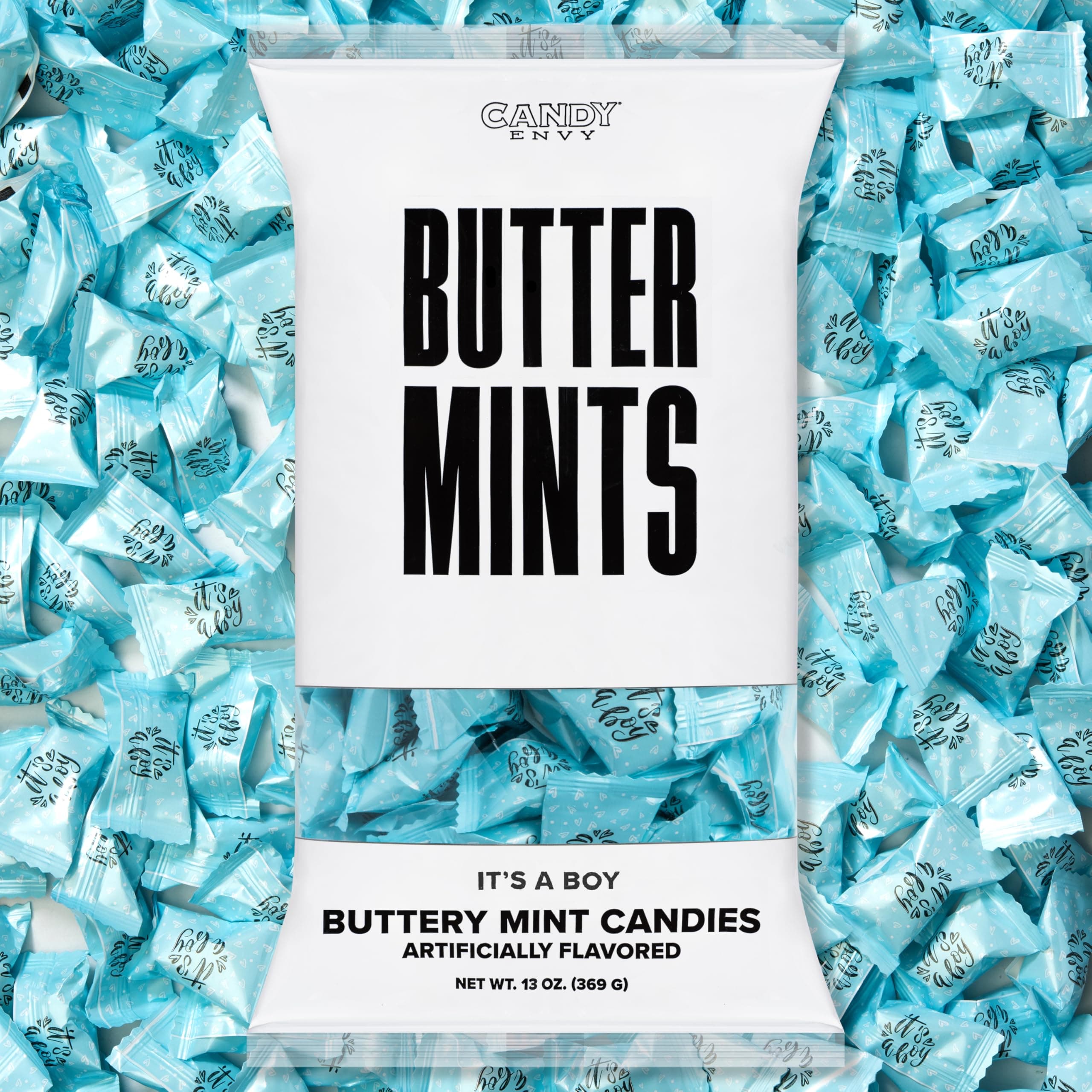 Candy Envy - It's a Boy Buttermints - 13 oz. Bag - 100 Individually Wrapped Candy Mints - Baby Shower Party Favors