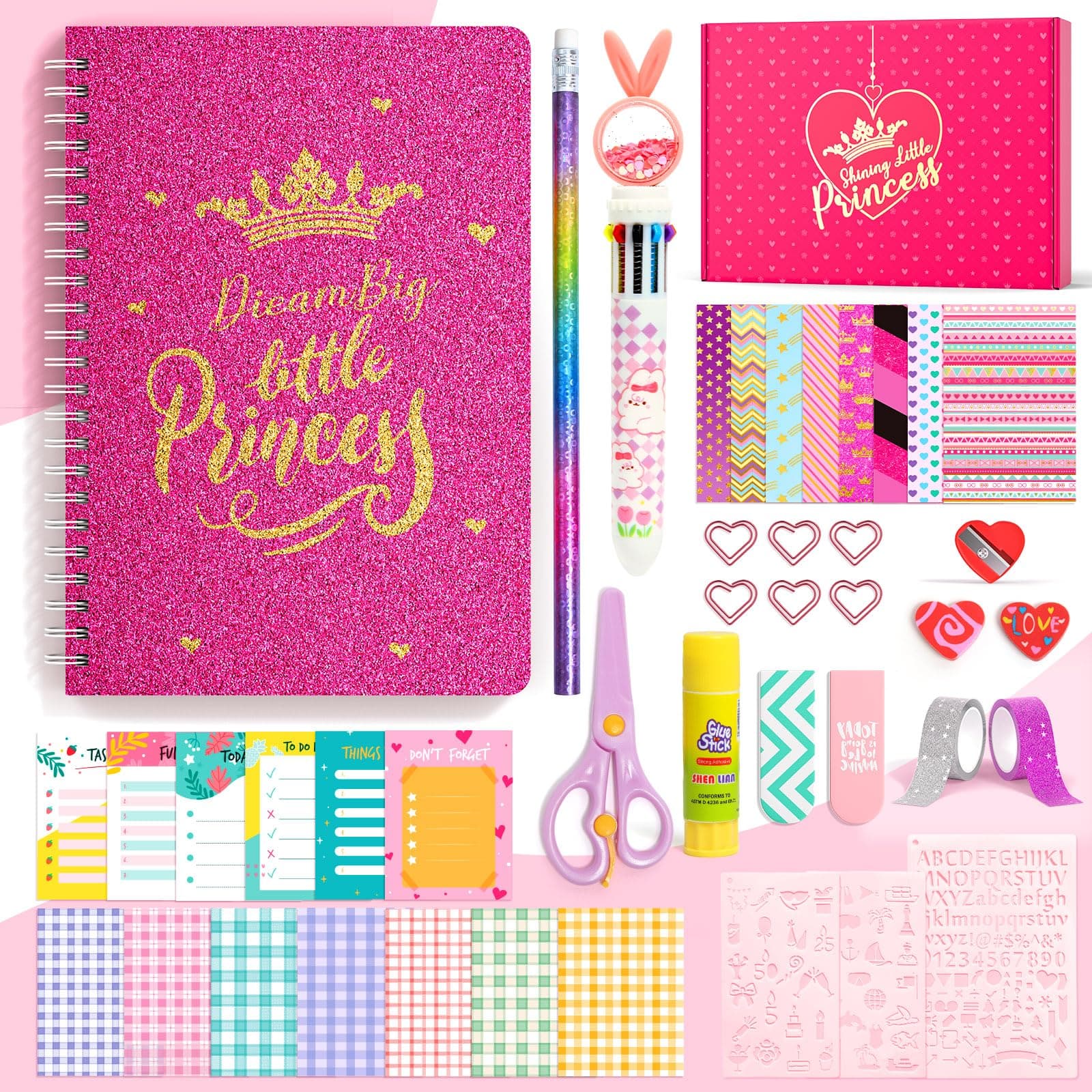 Princess DIY Journal Kit for Girls Gift for 8-12, 50 Pcs Scrapbook & Diary Supplies Set, Journaling Art Crafts Kit with Storage Case, Birthday Gifts for Teen Girls Craft Sets.