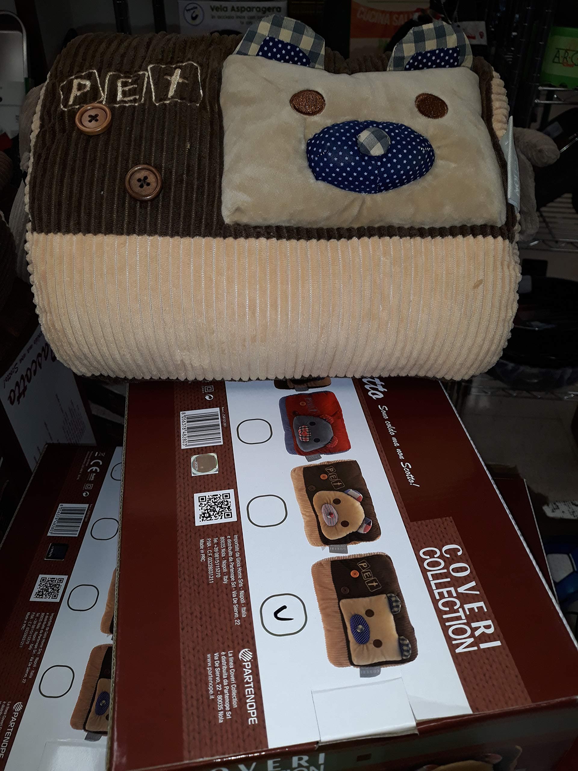 Enrico Coveri Collection Electric Hot Water Bottle Hand Warmer Tascotto Plush Fabric Shaped Cushion With Side Pockets