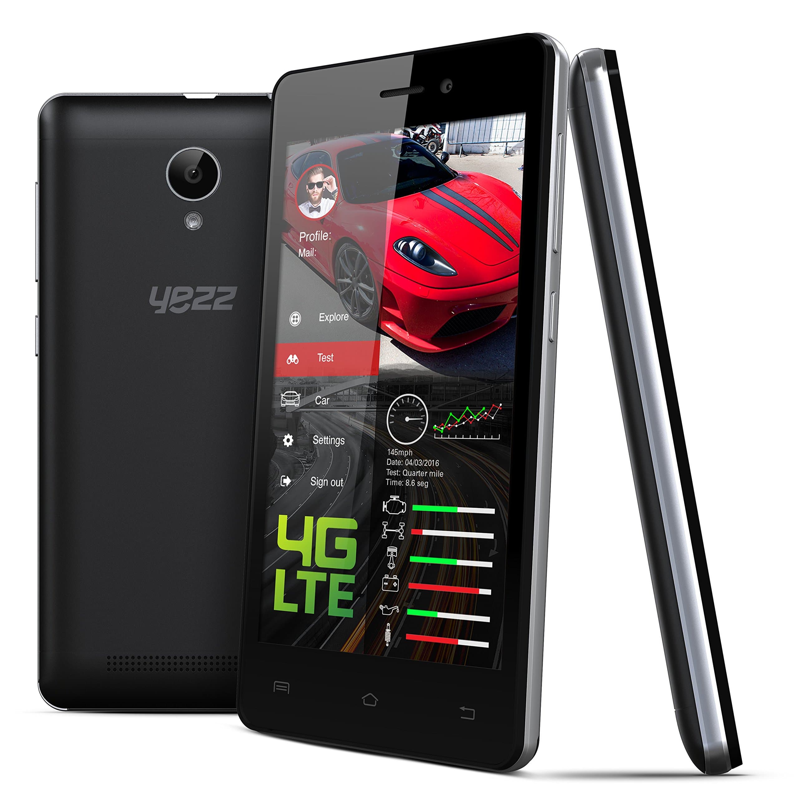YEZZ 4.5E LTE 4G – Unlocked Smartphone – 4G LTE, 8GB + 1GB RAM, Black. 1 Year Warranty.