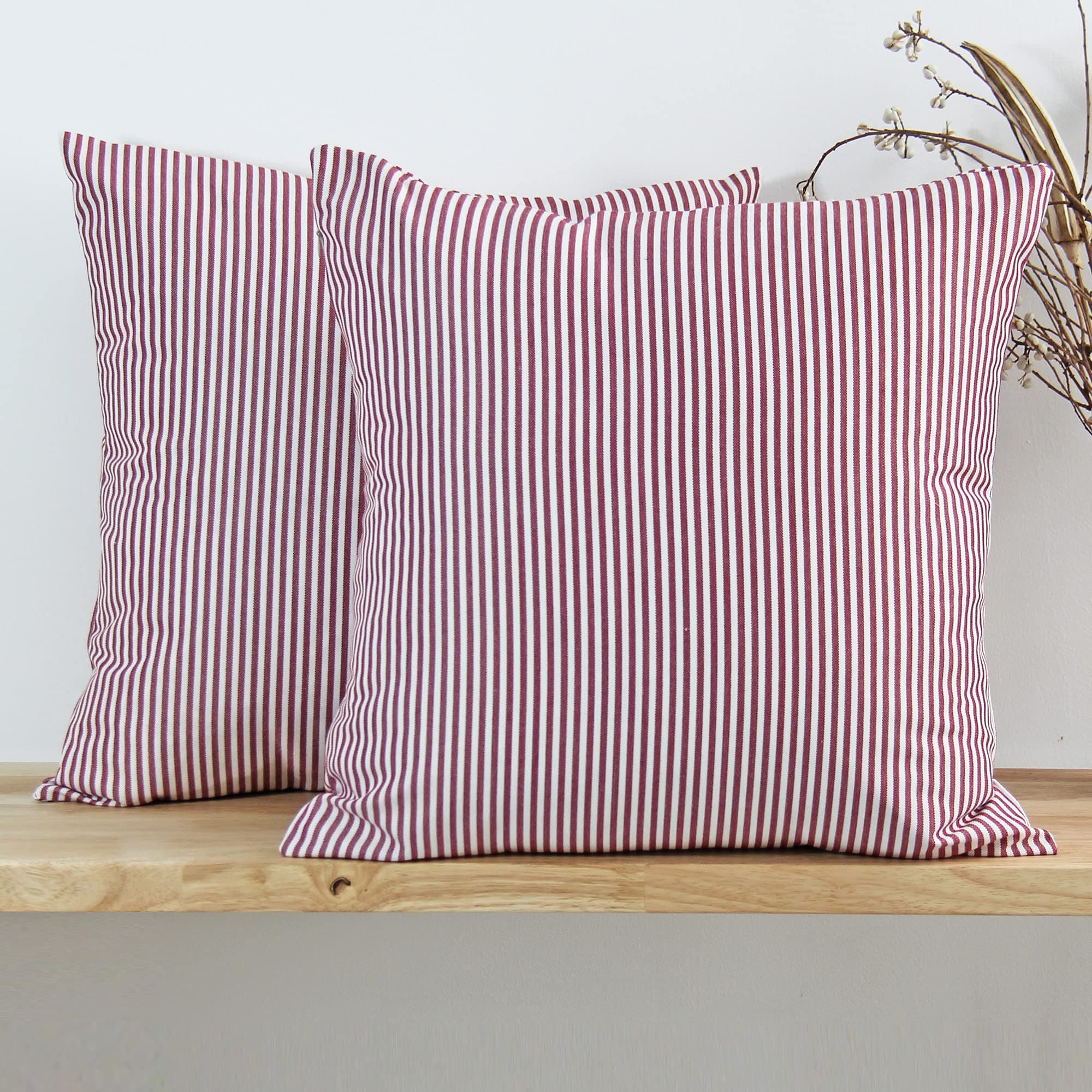 JOJUSIS Cotton Woven Striped Throw Pillow Covers Soft Solid Farmhouse Classic Decorative Cushion Pillowcases for Sofa Bedroom Car 20 x 20 Inch Red Pack of Two