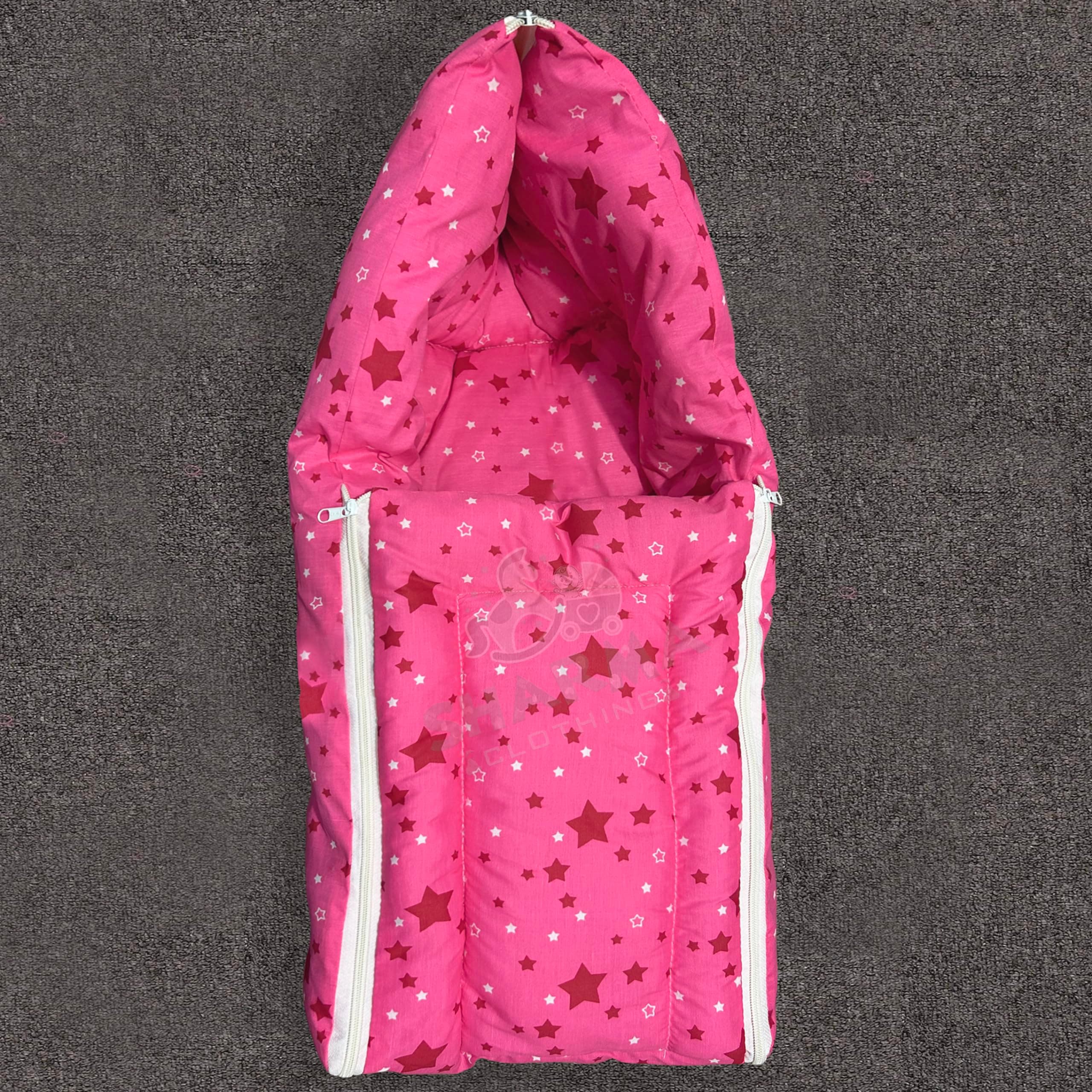Sharma Clothing Pure Soft Cotton Baby Boys and Baby Girls 3 in 1 Multi Usage Sleeping Bag and Carry Bag and Bed kam (0-7Months) (Star Pink)