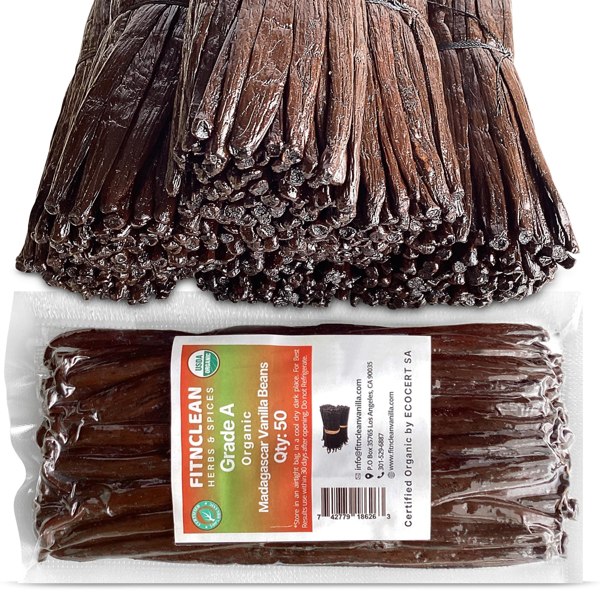 50 Grade A Madagascar Vanilla Beans Bourbon Latest Harvest `5" Bulk for Extract and all things Vanilla by FITNCLEAN VANILLA| Fresh, Raw NON-GMO Pods.
