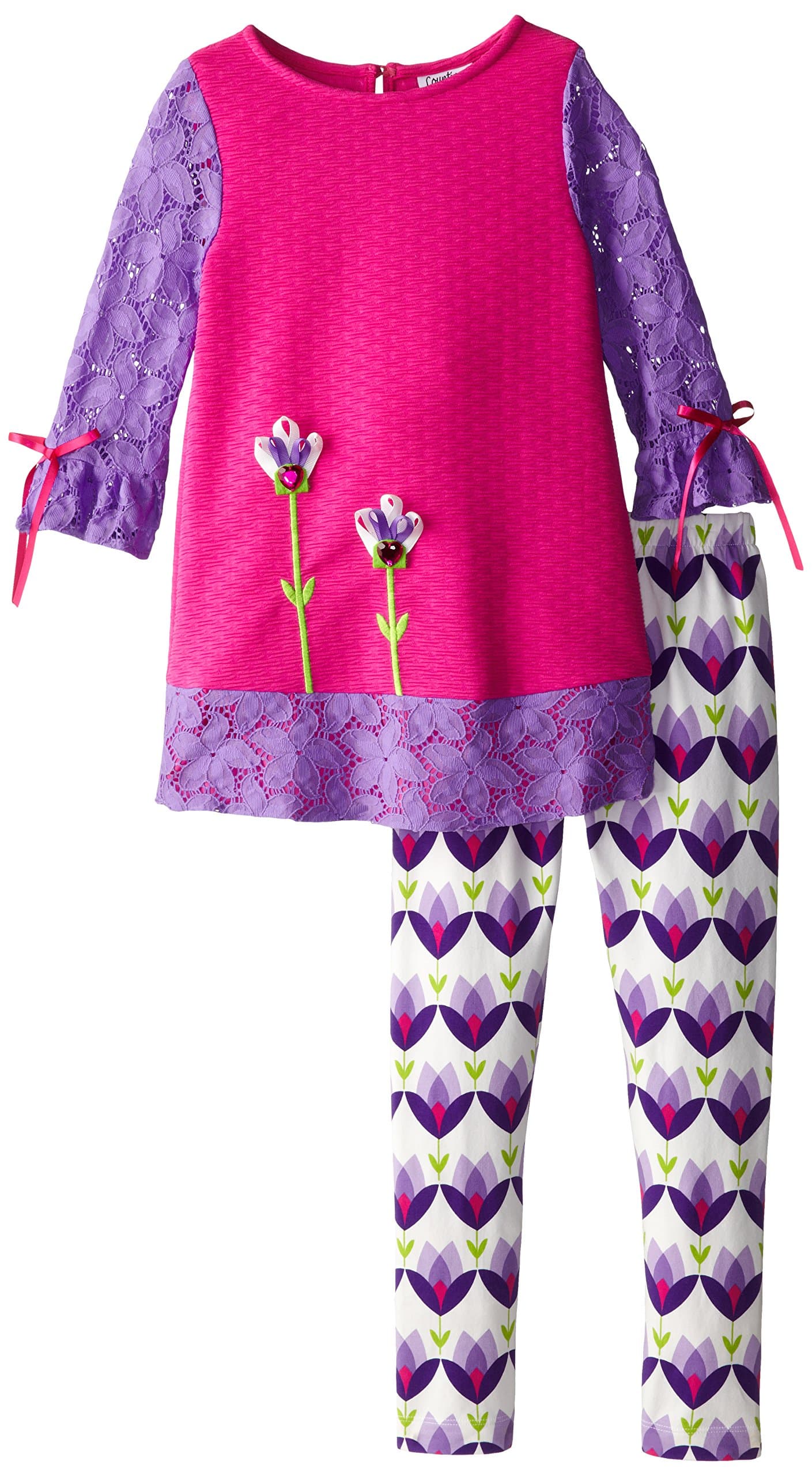 Rare Editions Little Girls' Tulip Print Lace Sleeve Set