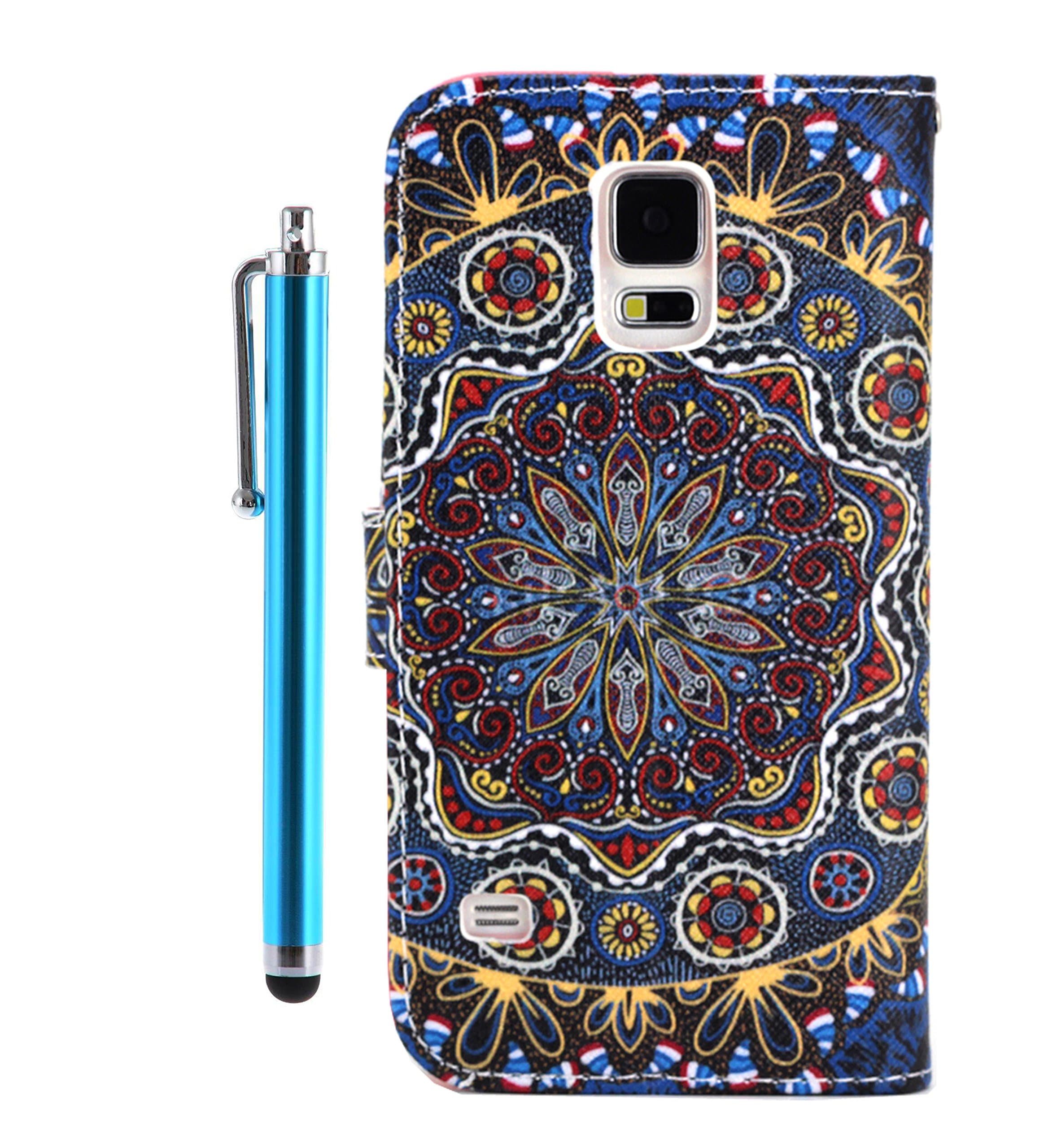 TheLovelyBird PU Leather Folio Stand Wallet Case / Cover for Samsung Galaxy S5 Mini + Stylus Pen in Retail Packaging (Tribal)