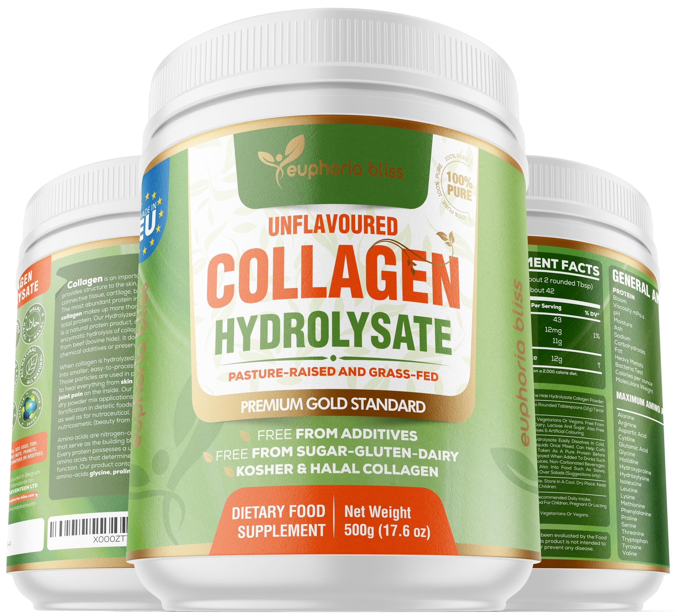 Premium Collagen Powder 500g Unflavoured High Grade Hydrolysed Collagen Joints, Bones, Gut, Wrinkles, Hair, Skin, Nails, Pain, Injury, Sleep, Fitness, Fasting Friendly, Keto, Halal & Kosher Certified