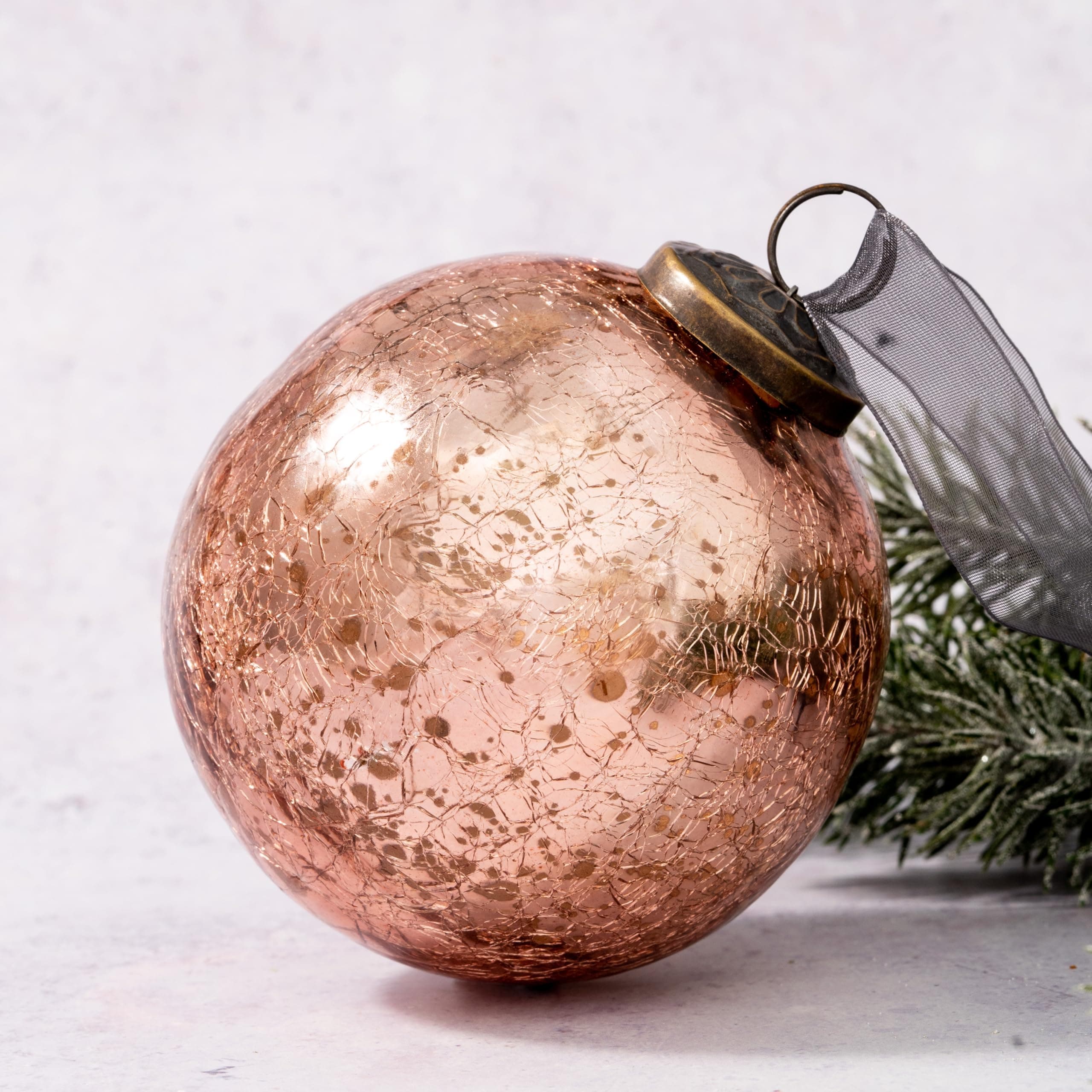 Arthur Cameron Crackle Glass Christmas Tree Bauble Hanging Ball Decoration (4", Rose)