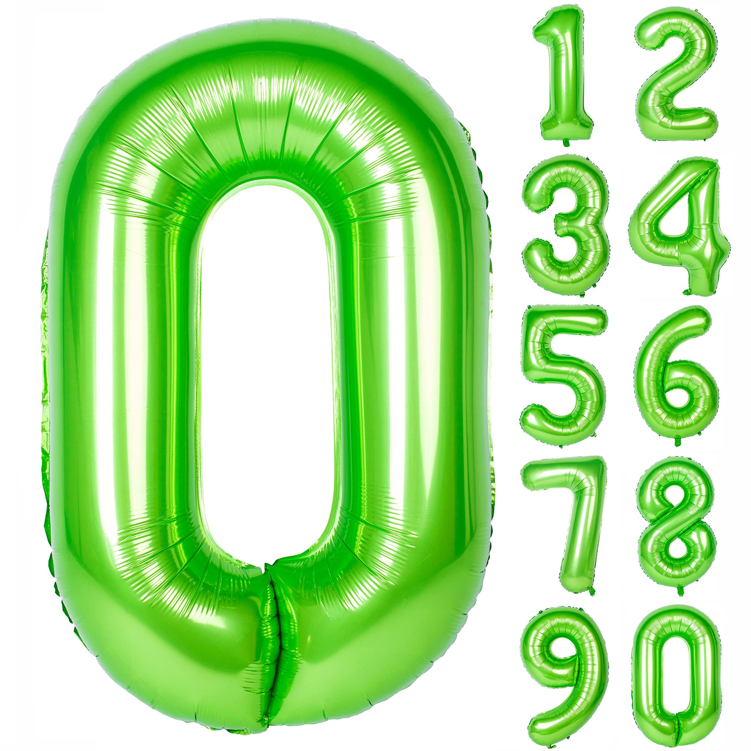 40 Inch Large Green Number 0 Balloon Giant Helium Polyester Film 0-9 Girl Boy Self Inflating Digit Zero For Anniversary Celebration Baby Shower New Year Engagement Birthday Party Decoration
