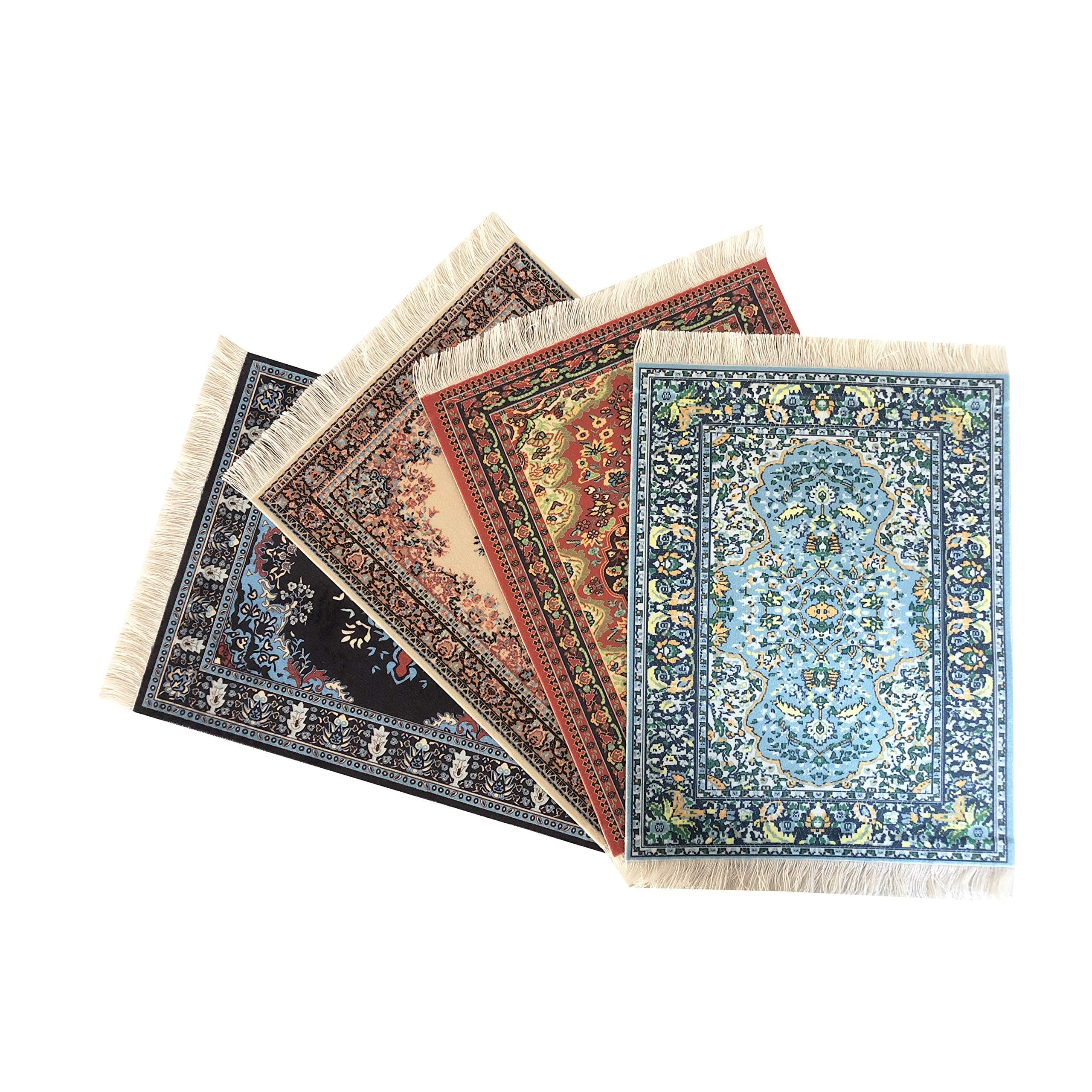 Inusitus Set of 4 Dollhouse Rugs, Miniature Doll House Accessory, 10x7 Carpets, Rectangle, Kids Toy Furniture Carpeting Decor