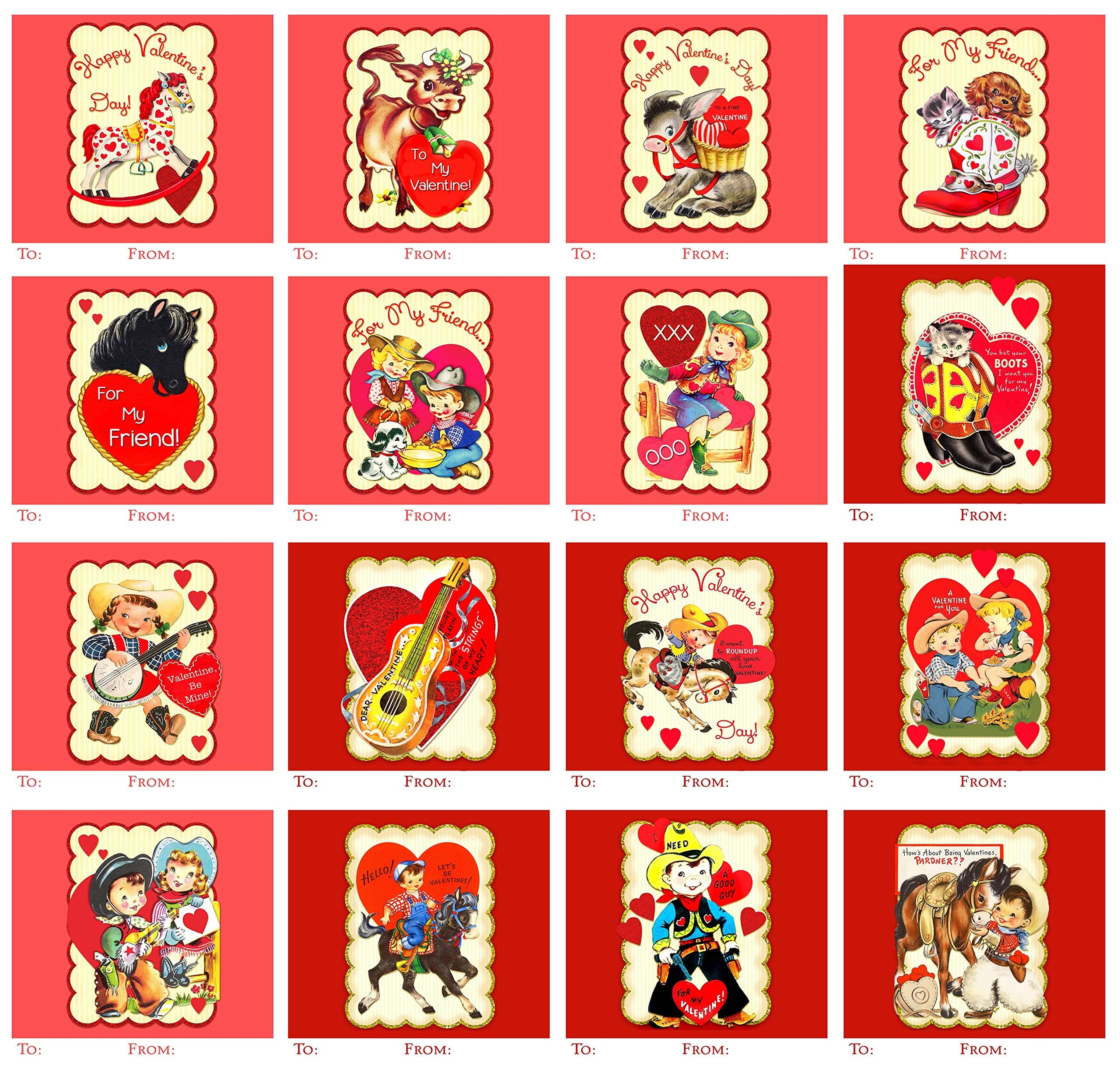 Silly Goose GiftsHowdy Partner! - Vintage Cowboy Themed Valentines Day Card for Kids School Classroom Exchange (Set of 23) Sharing Horse Pony Retro Greeting Valentine's