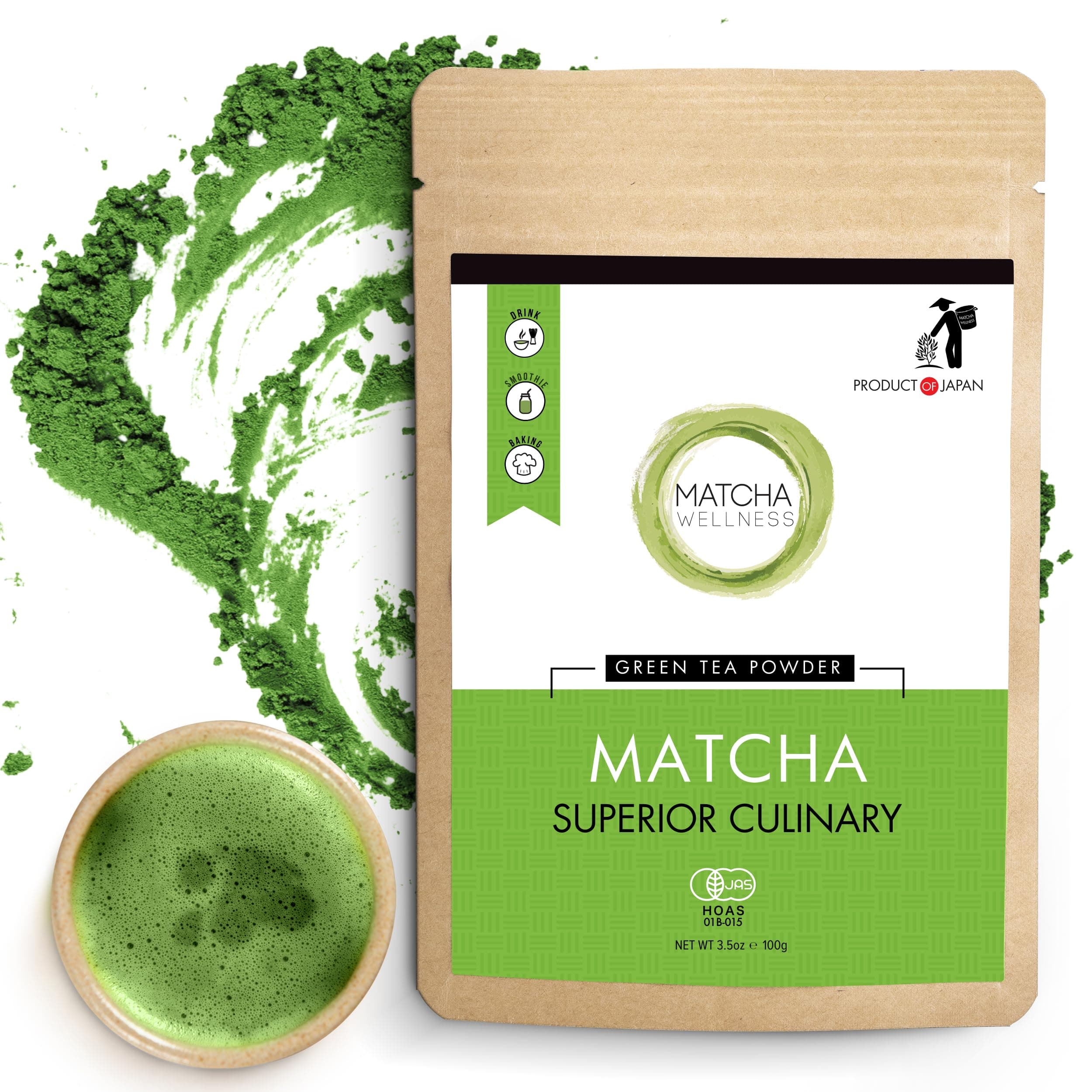 Matcha Green Tea Powder - Superior Culinary -100g USDA Organic From Japan | Natural Energy & Focus Booster, Packed With Antioxidants. Matcha Tea For Mixing In Lattes, Smoothies & Baking by Eco Heed