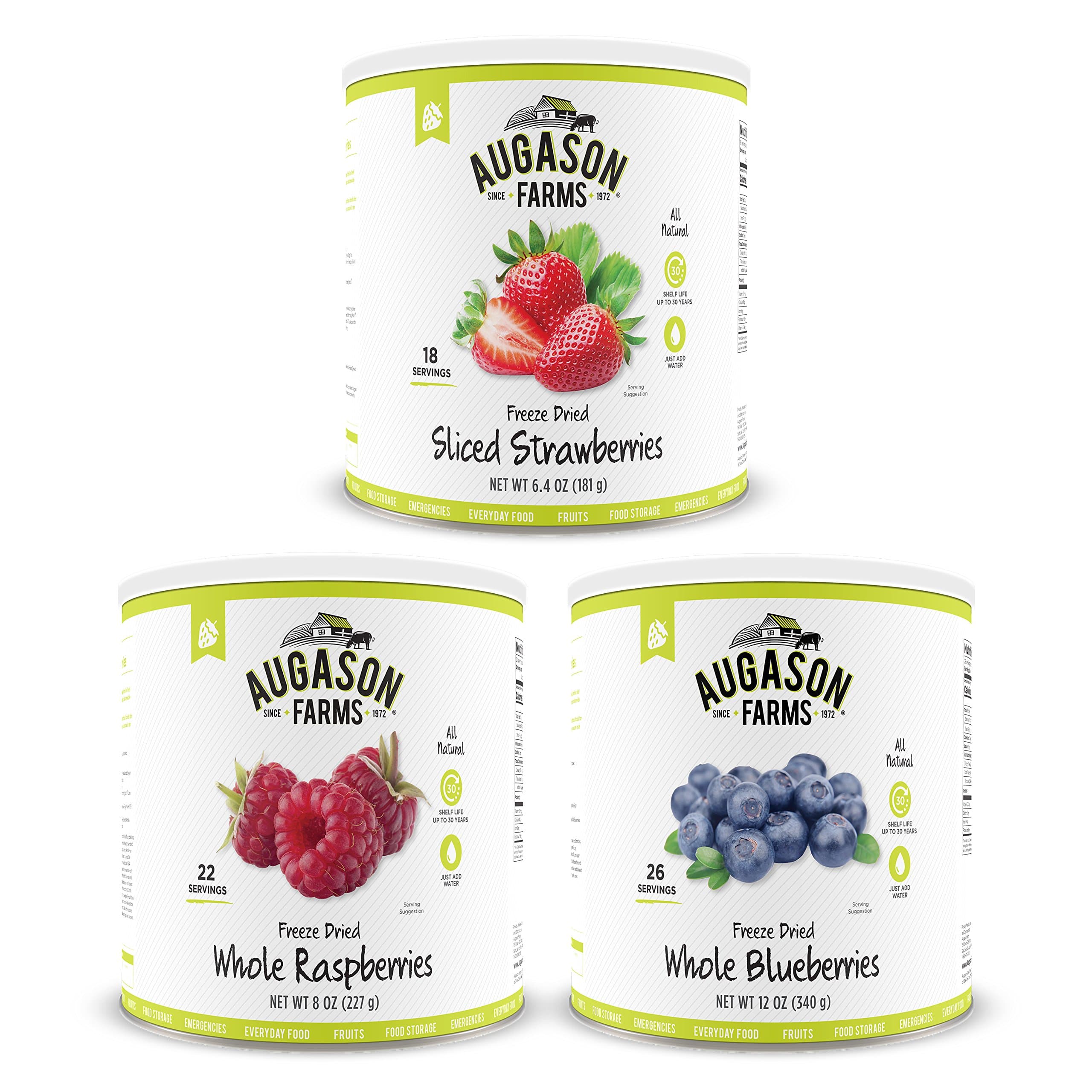 Augason Farms Freeze Dried Berries Variety Kit No. 10 Can 3-Pack