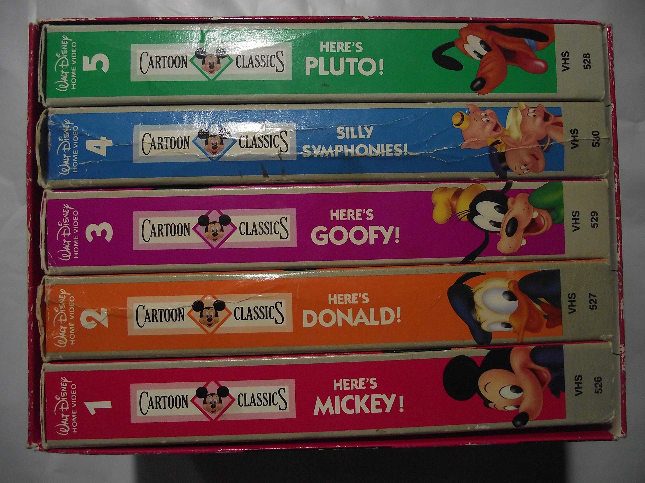 Disney Cartoon Classics 5 VHS Tape Set: Here's Mickey! Here's Donald! Here's Goofy! Here's Pluto! Silly Symphonies Vhs Set