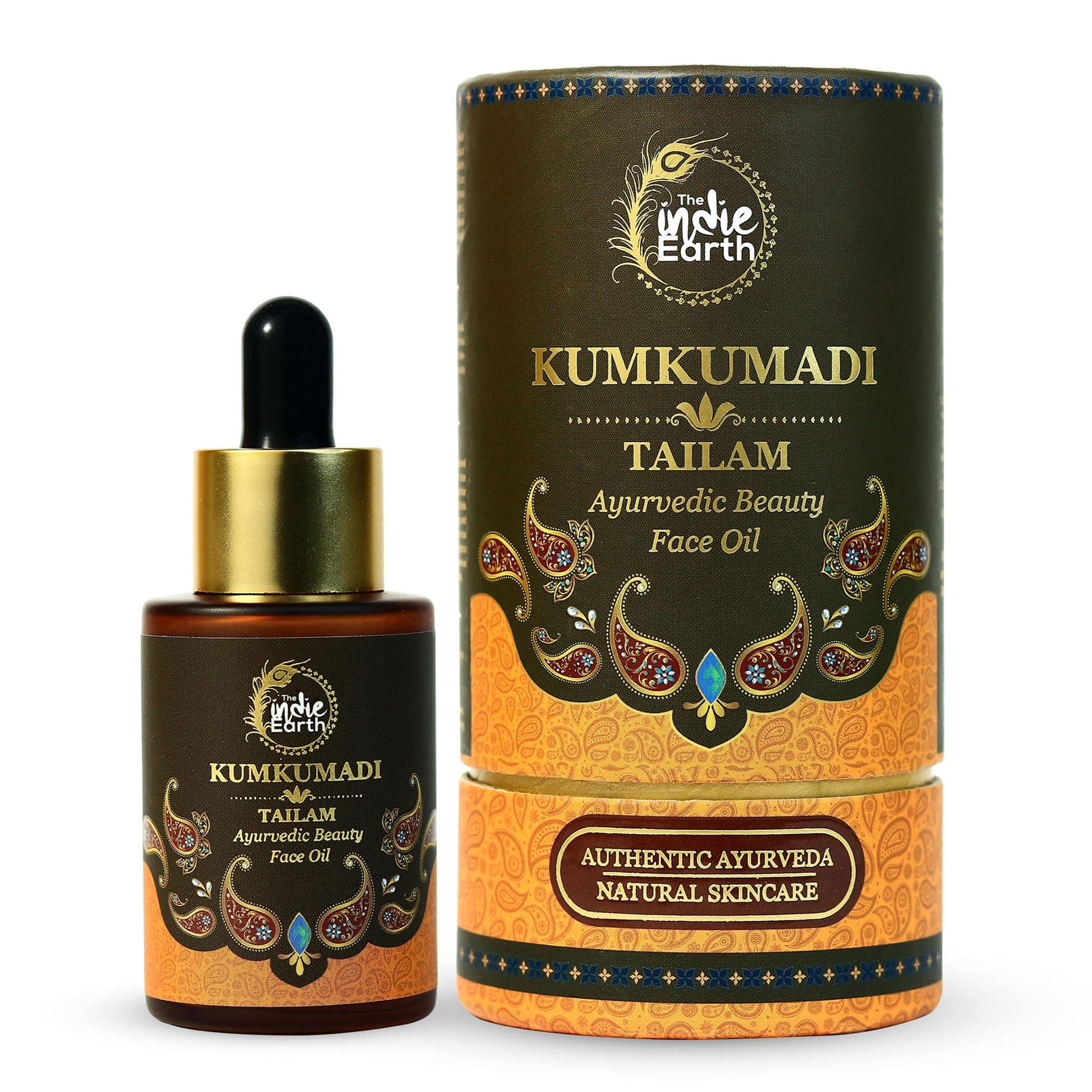 The Indie Earth Kumkumadi Tailam 30 ml | An Ayurvedic Beauty Face Oil | Miraculous Beauty Night Serum for Brighter, Glowing & Younger Looking Skin with Turmeric, Saffron, Blue Lotus & Indian Lotus