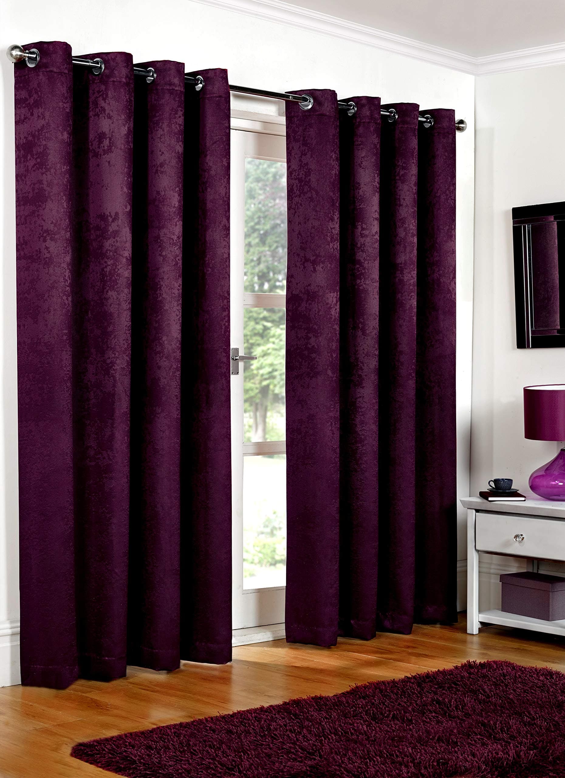 SW Living66" x 90" (168x228cm) Luxury Aubergine Purple Soft Woven Embossed Thermal Blackout Ring Top Eyelet Heavy Pair Curtains Lined