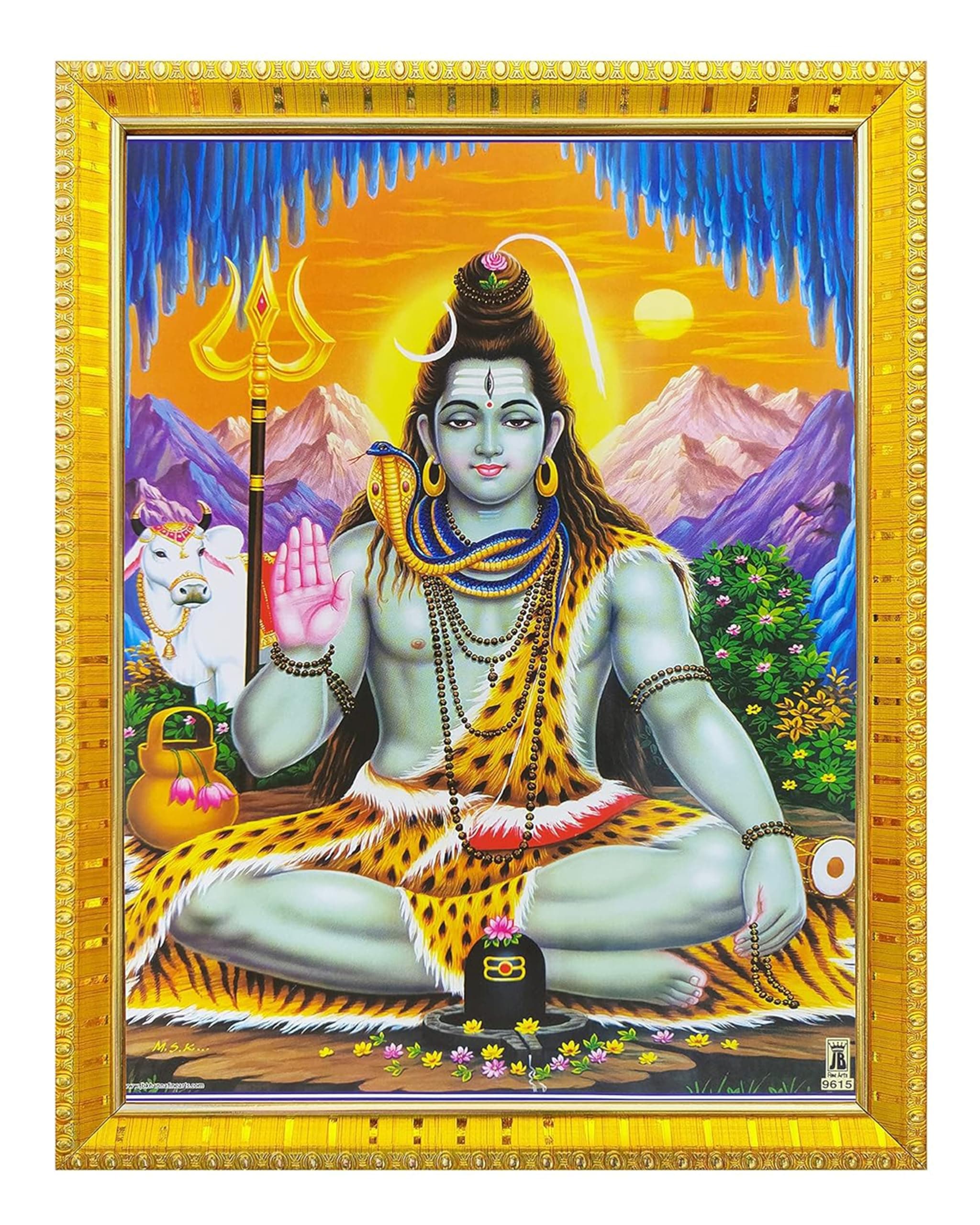 Lord Shiva/Shiv Shankar/Bholenath Ji Photo Frame with Glossy Lamination On Poster with Golden Frame for Puja Room/Temple/Wall Hanging/Gift/Home Decor/Worship Size 30cm x 23cm…