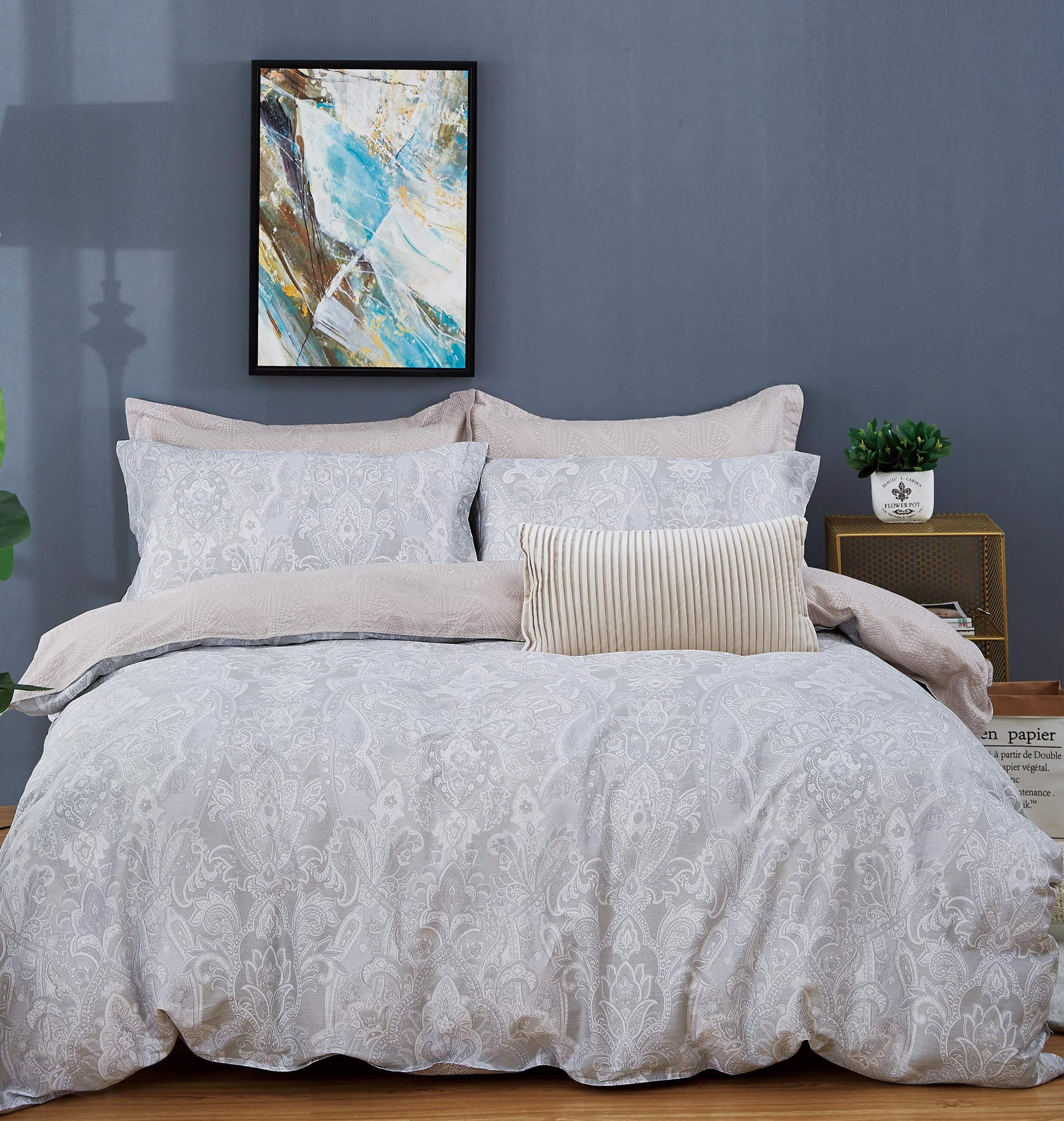 Swanson BeddingsPaisley 3-Piece 100% Cotton Bedding Set: Duvet Cover and Two Pillow Shams (Oversized King)