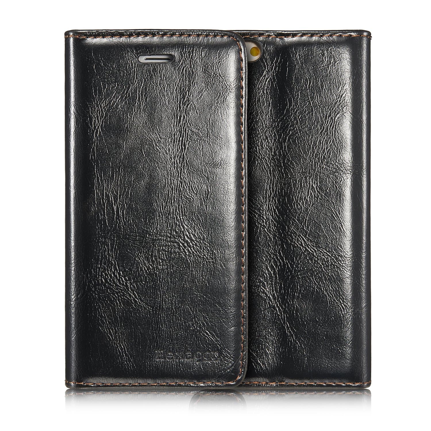 iPhone 6s Plus Leather Cover Case for iPhone 6s Plus - Hexagon Premium Cover Wallet Magnetic Flip Cover Leather Case for iPhone 6s Plus (6S Plus Black)