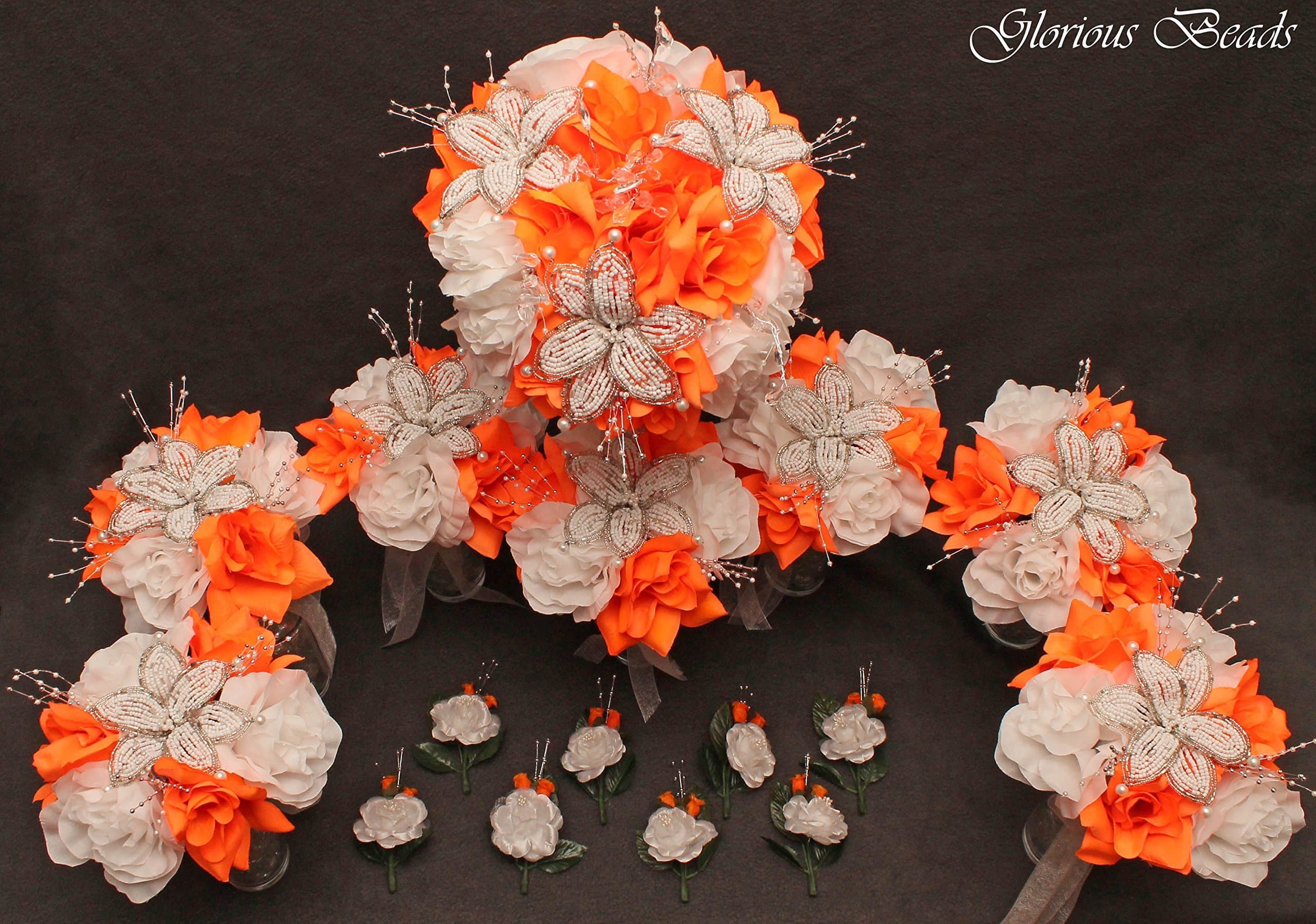 Bouquet Bright Orange Flower Package with Beaded Lilies and Boutonnieres. (16 piece)