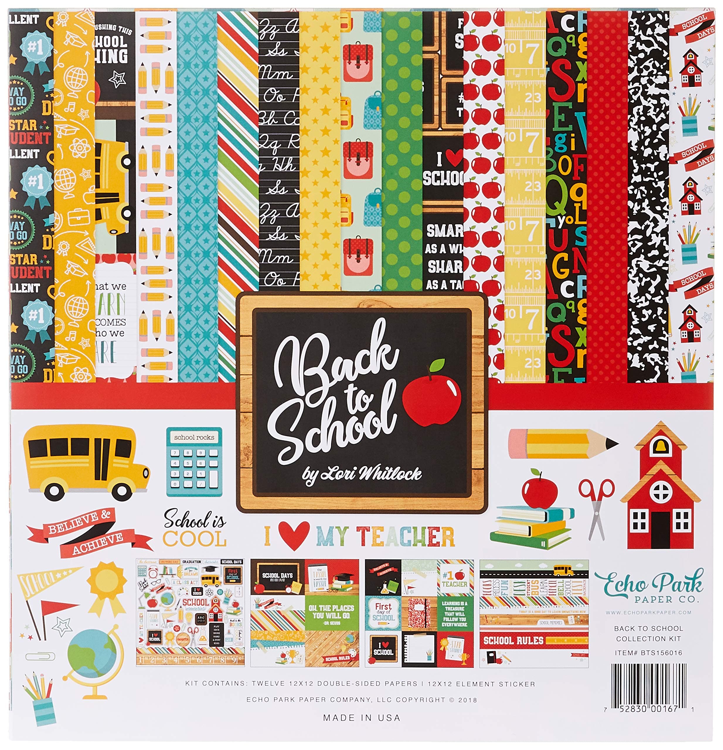 Echo Park PaperBack School COLLECTN 12X12 KIT, Blue, Black, Red,Green, Yellow, One Size