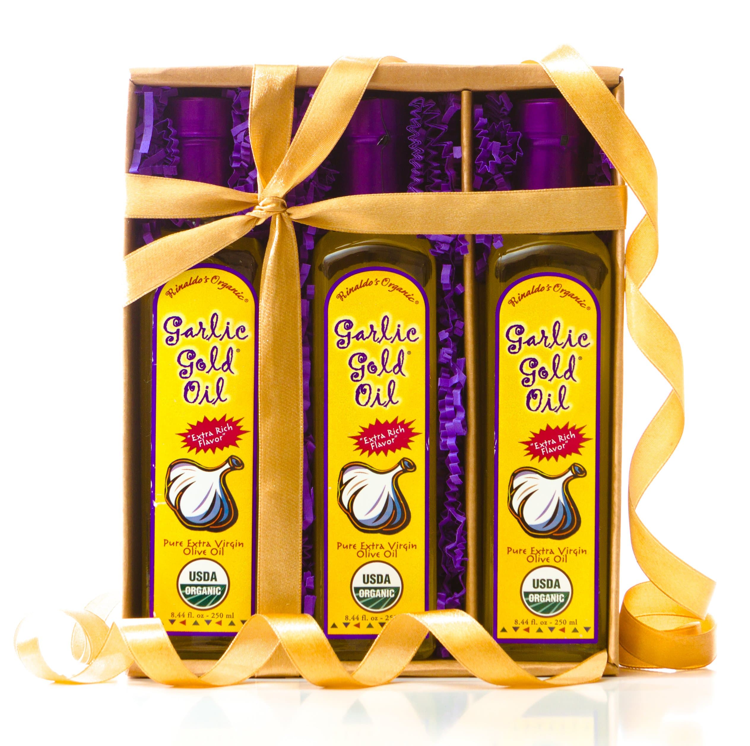 Garlic GoldOrganic Extra Virgin Olive Oil Infused with Toasted Garlic – USDA Organic, Perfect for Cooking, Dips & Dressings, Gourmet Gift in Decorative Box(8.45 Fl Pack of 3)USDA Organic