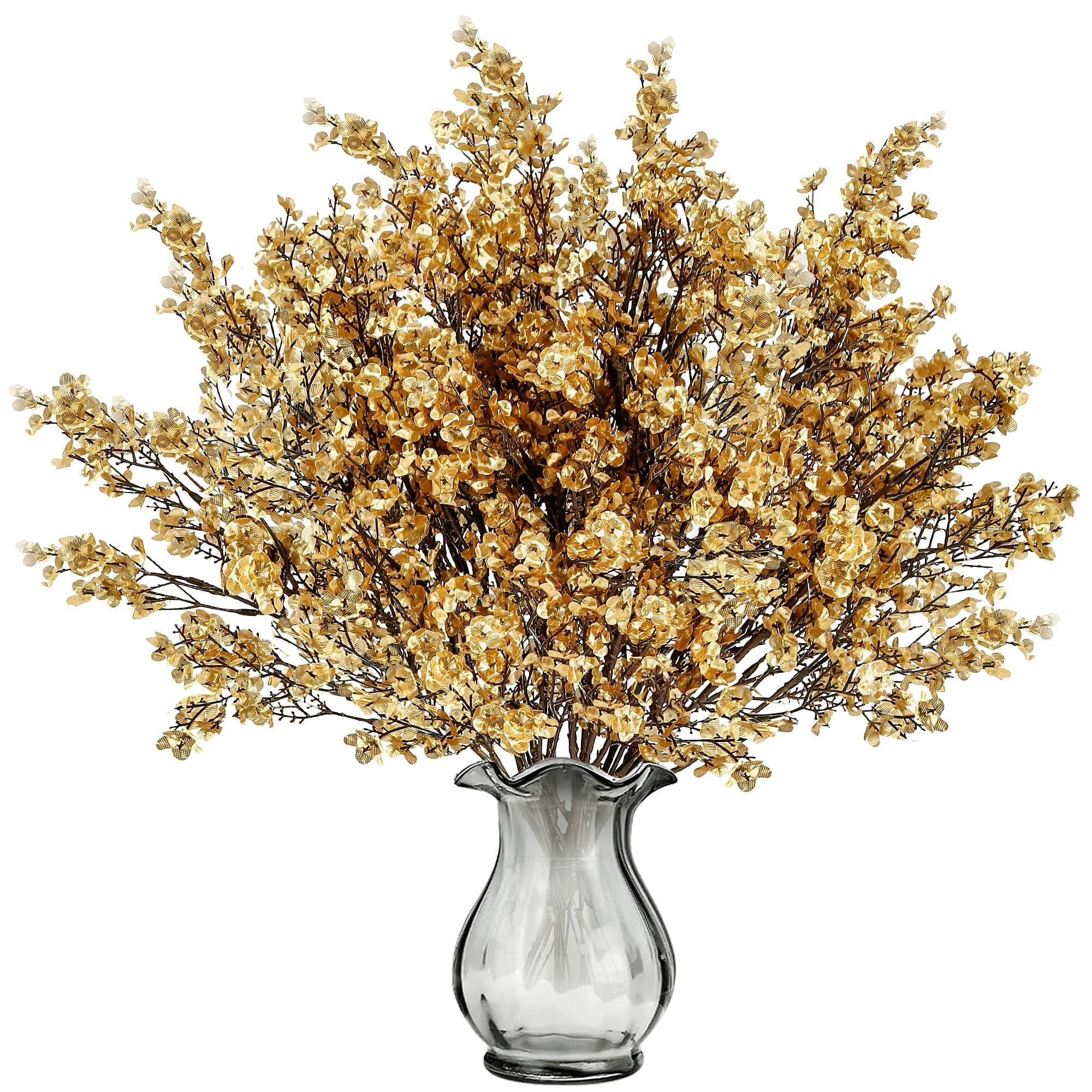 Sggvecsy - 15 Pcs Baby Breath Artificial Flowers Bulk Gypsophila Bouquets Real Touch Silk Artificial Flowers for Flower Arrangement Centerpiece Kitchen Christmas (Gold)