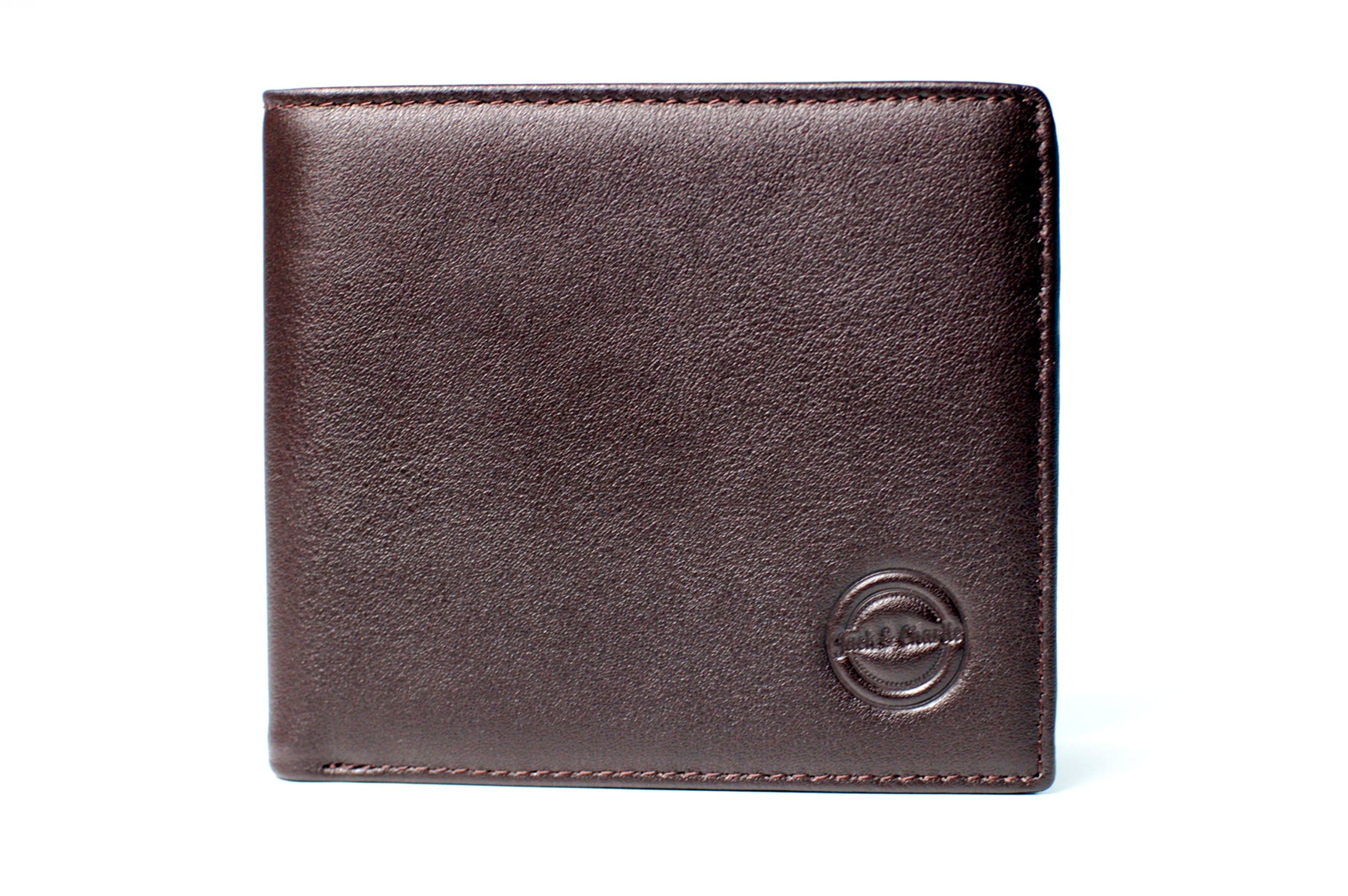 Premium Large Dark Brown Leather Designer Bifold Mens Wallet with 8 card slots