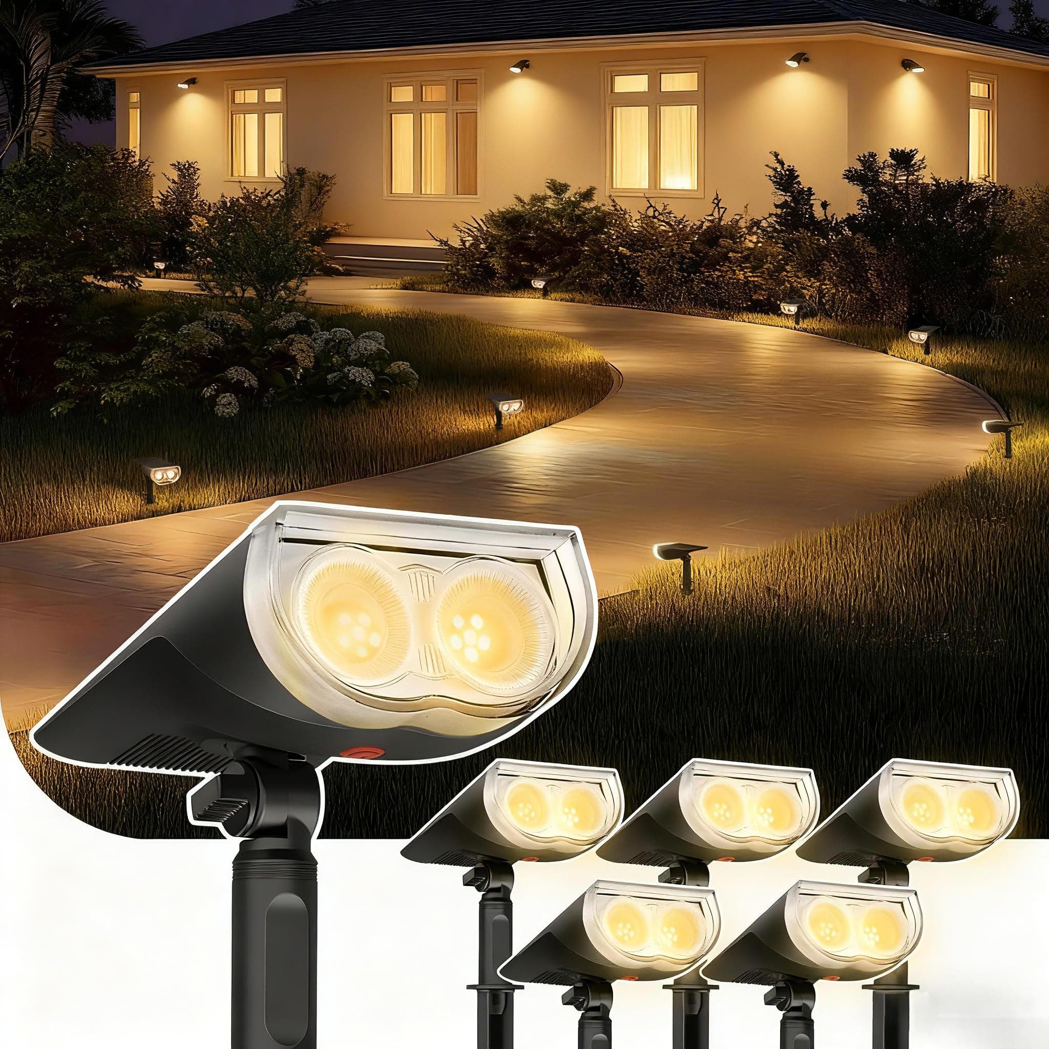 Linkind Solar Lights Outdoor StarRayS, Bright Solar Spot Lights Outdoor, IP65 Waterproof Spotlights for Landscape Garden Yard Walkway Patio Tree（Warm White, 6 Pack）