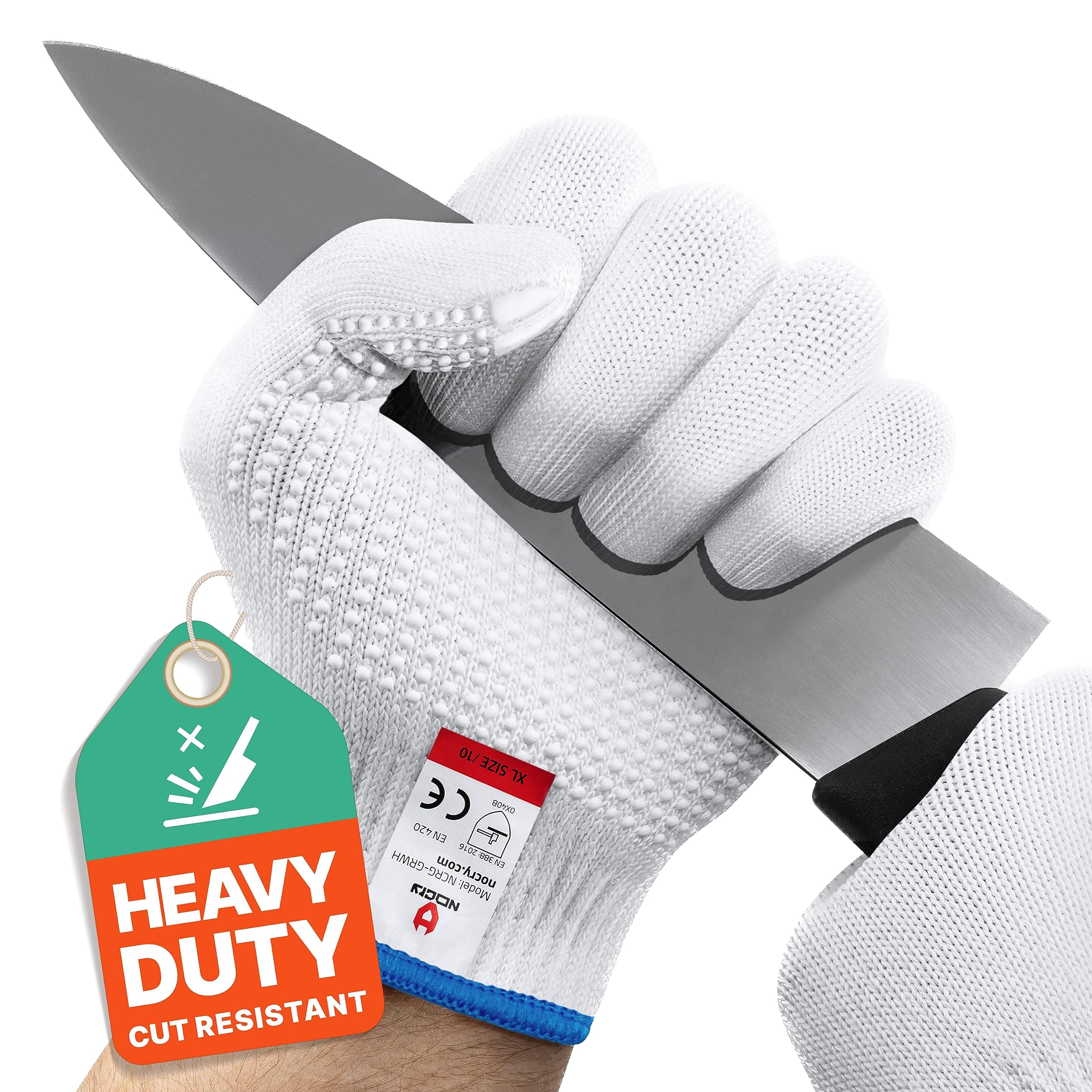 Heavy Duty Cut Resistant Work Gloves — Durable Cut Resistant Gloves with Grip Dots, Level 5 Cutting Gloves for Chefs